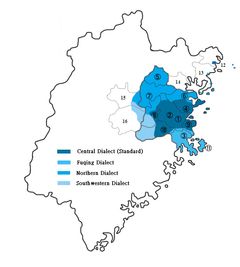 图 3.1 福州方言在福建省内通行范围（蓝色部分）