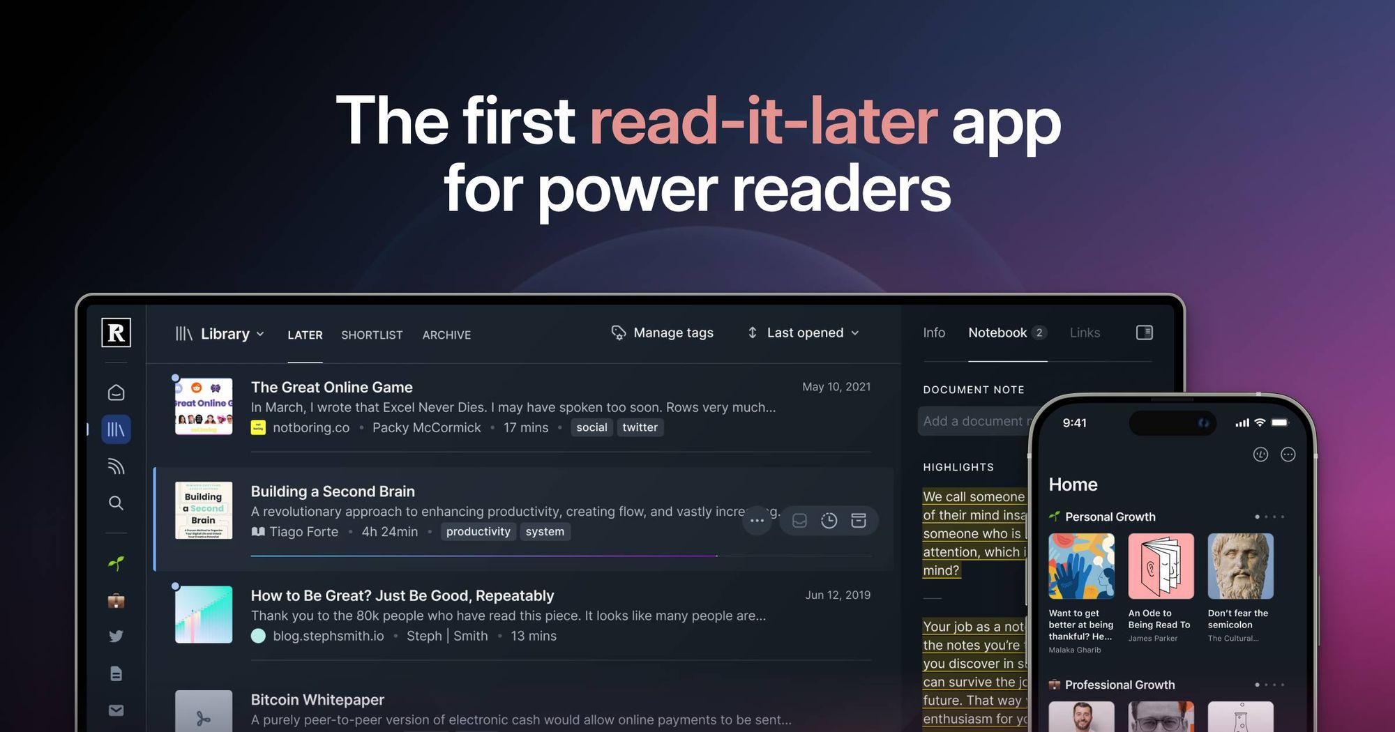 Readwise Reader: The first read-it-later app built for power readers.