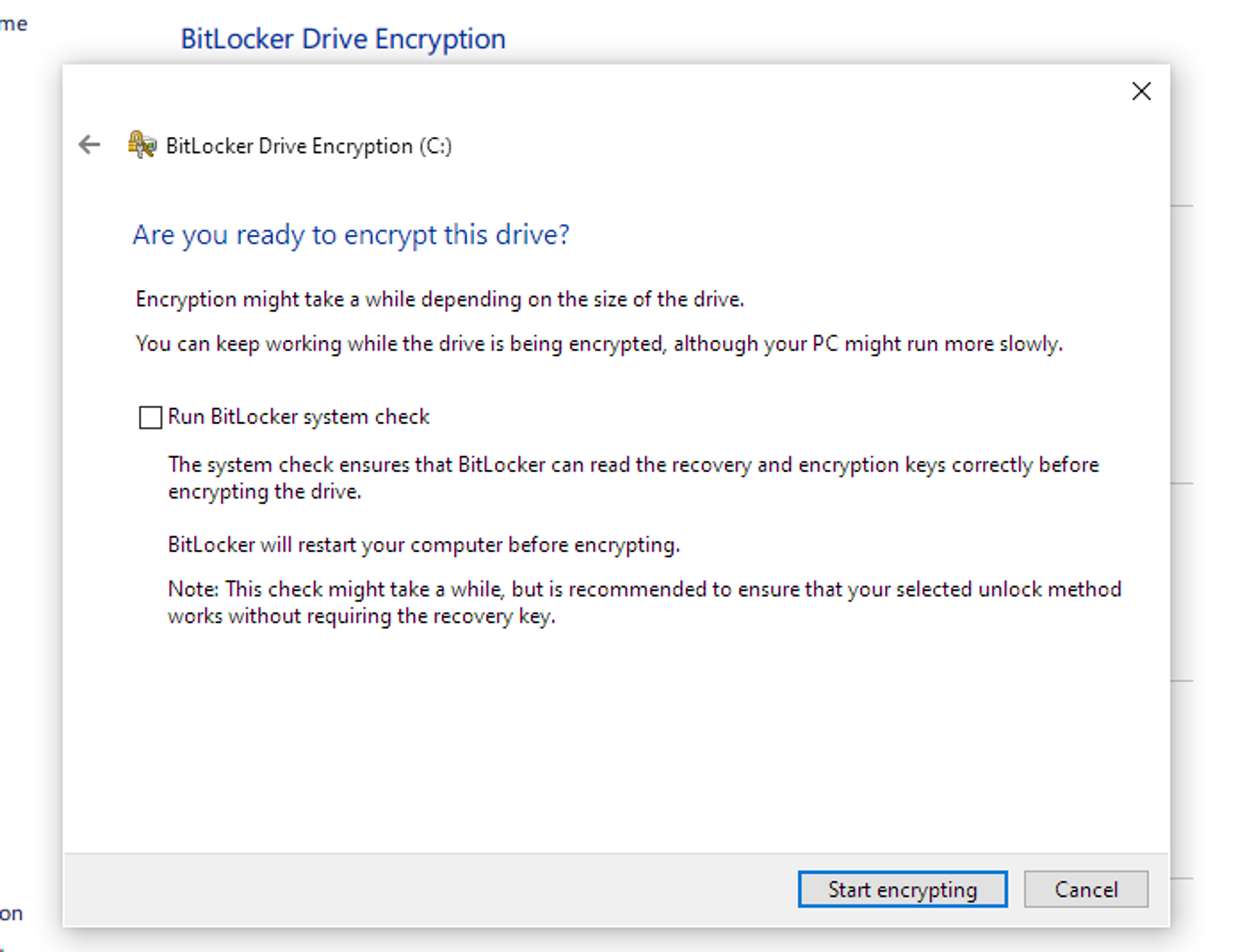 BitLocker Drive Encryption wizard