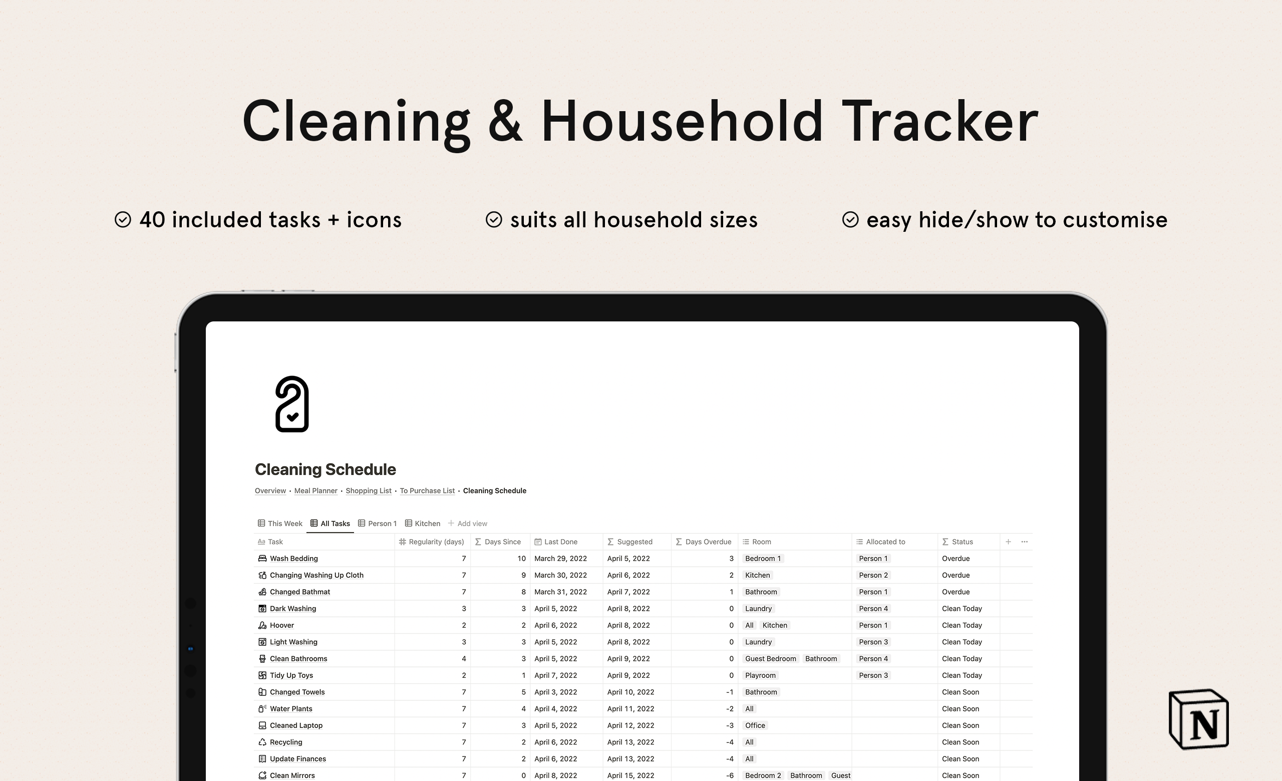 Cleaning Schedule / Household Tracker