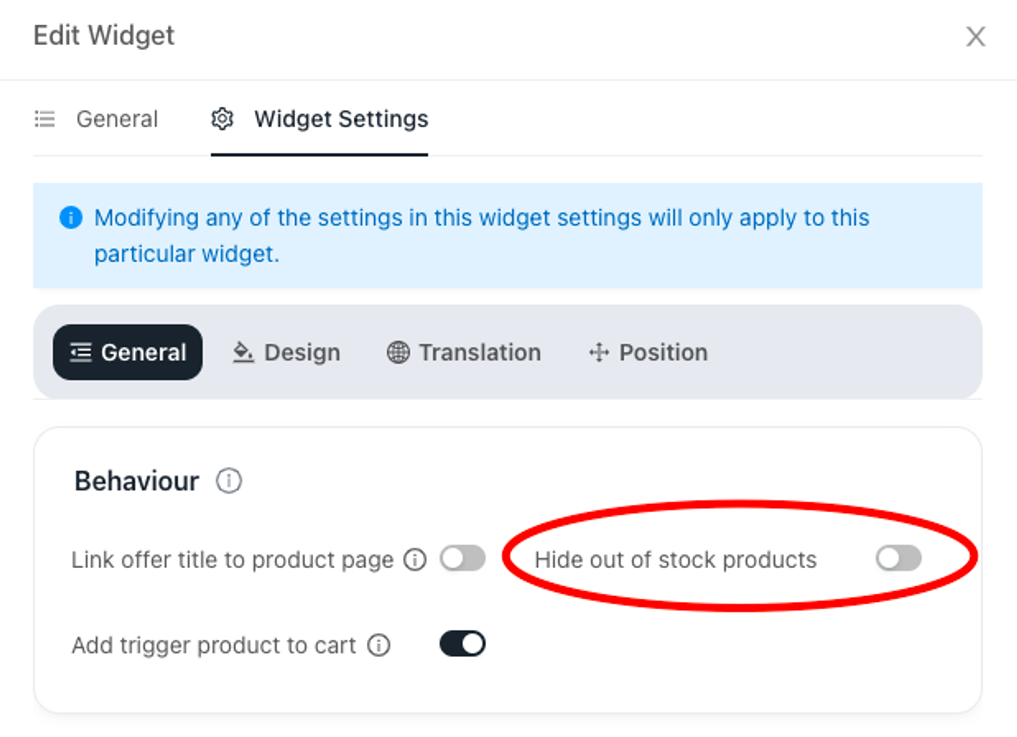 Change hide out of stock products setting in UFE