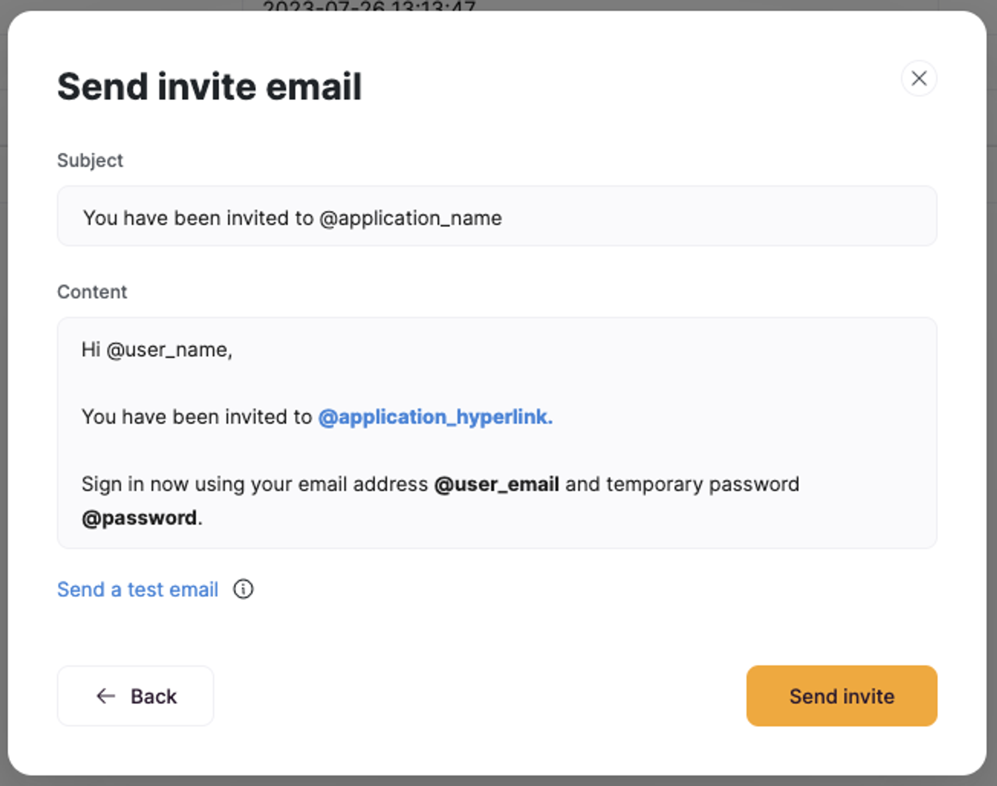 Example email using password handle