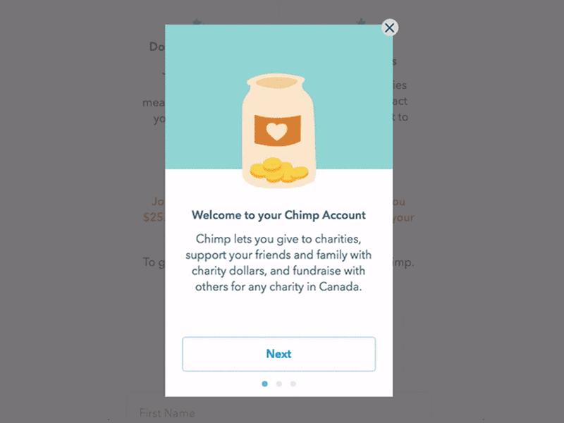 Animated GIF showing my illustrations and animations in the different screens of the onboarding flow