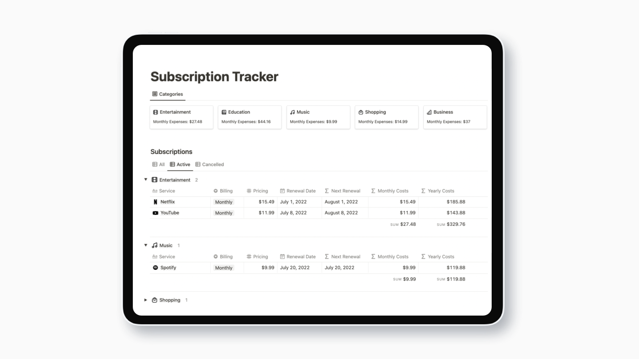 Subscription Tracker
