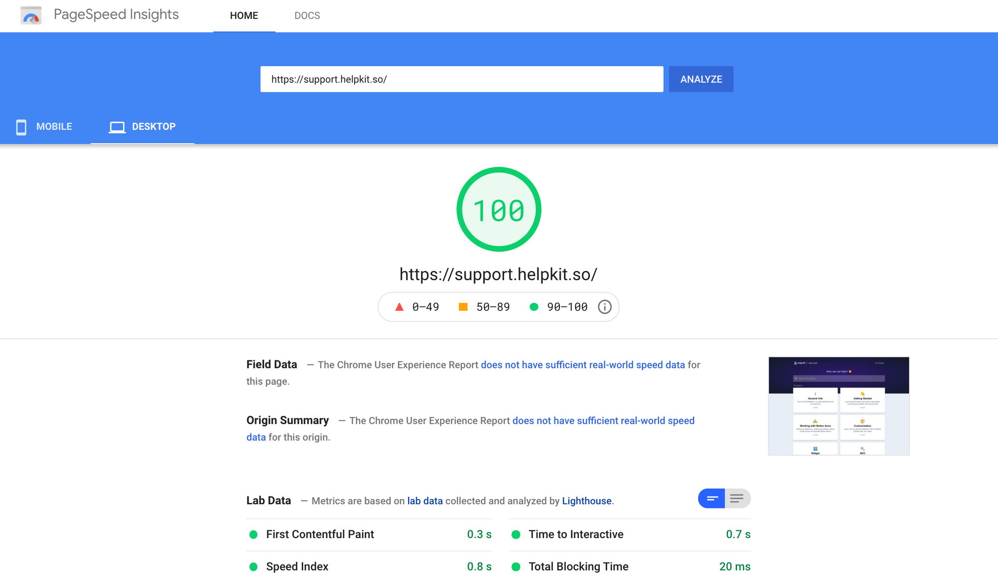 Google PageSpeed Insights | Homepage | Desktop