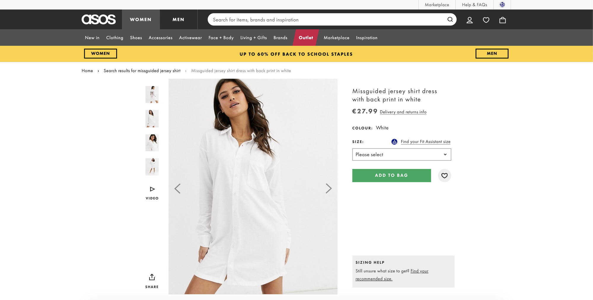 👗Missguided jersey shirt dress with back print in white