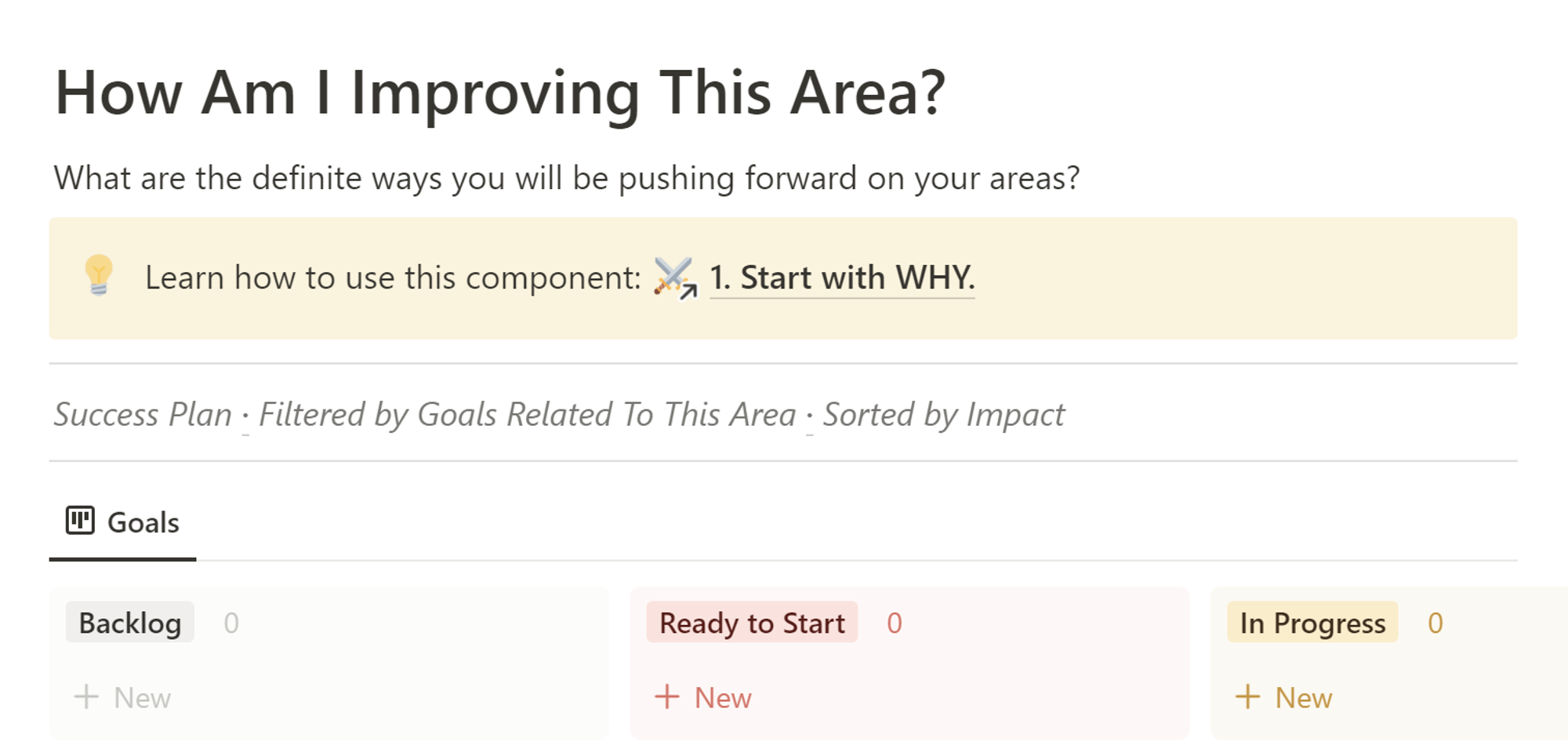 Example section inside the New Area database template in Areas Of Competence.