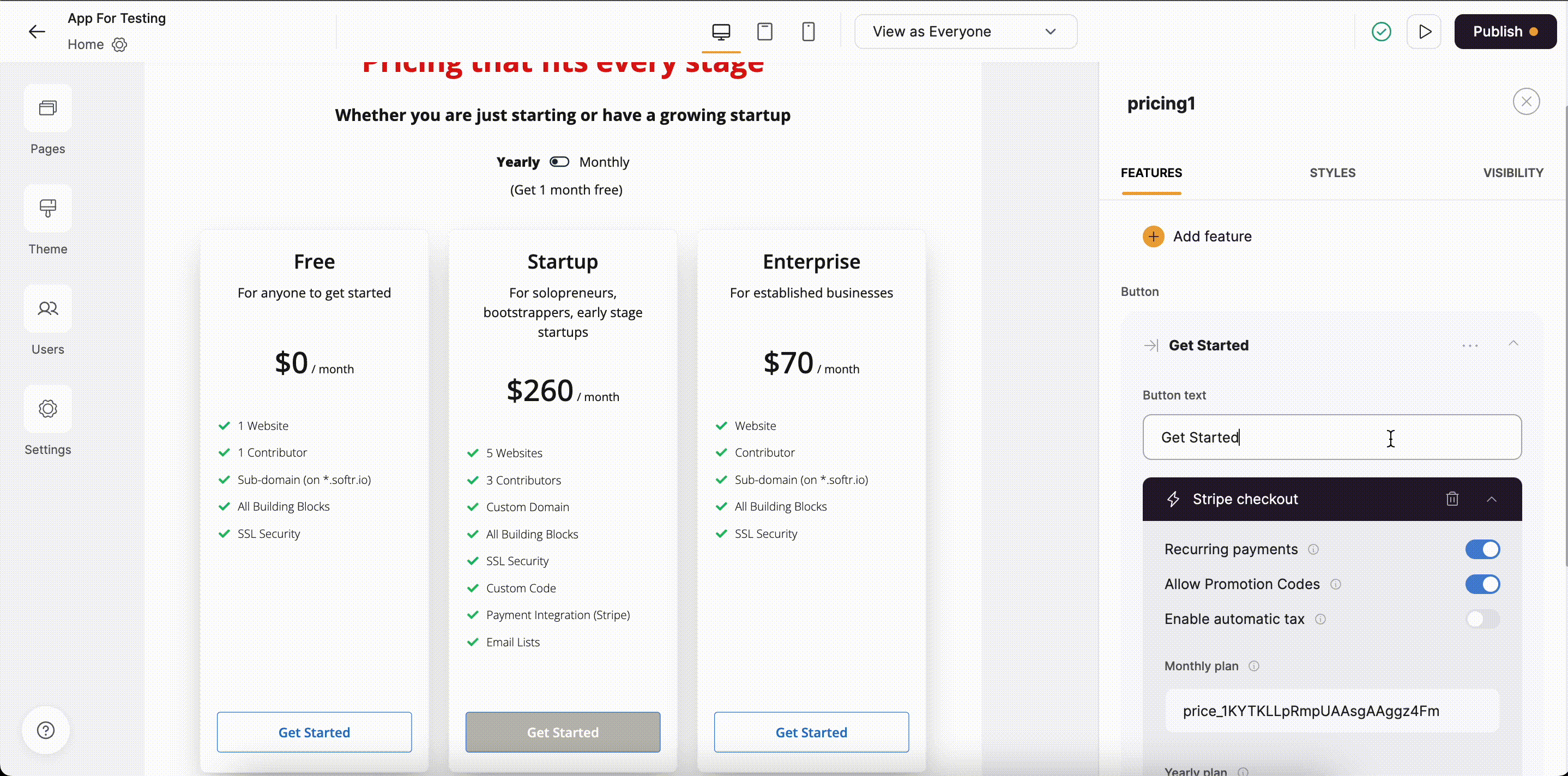 Product added in Pricing block