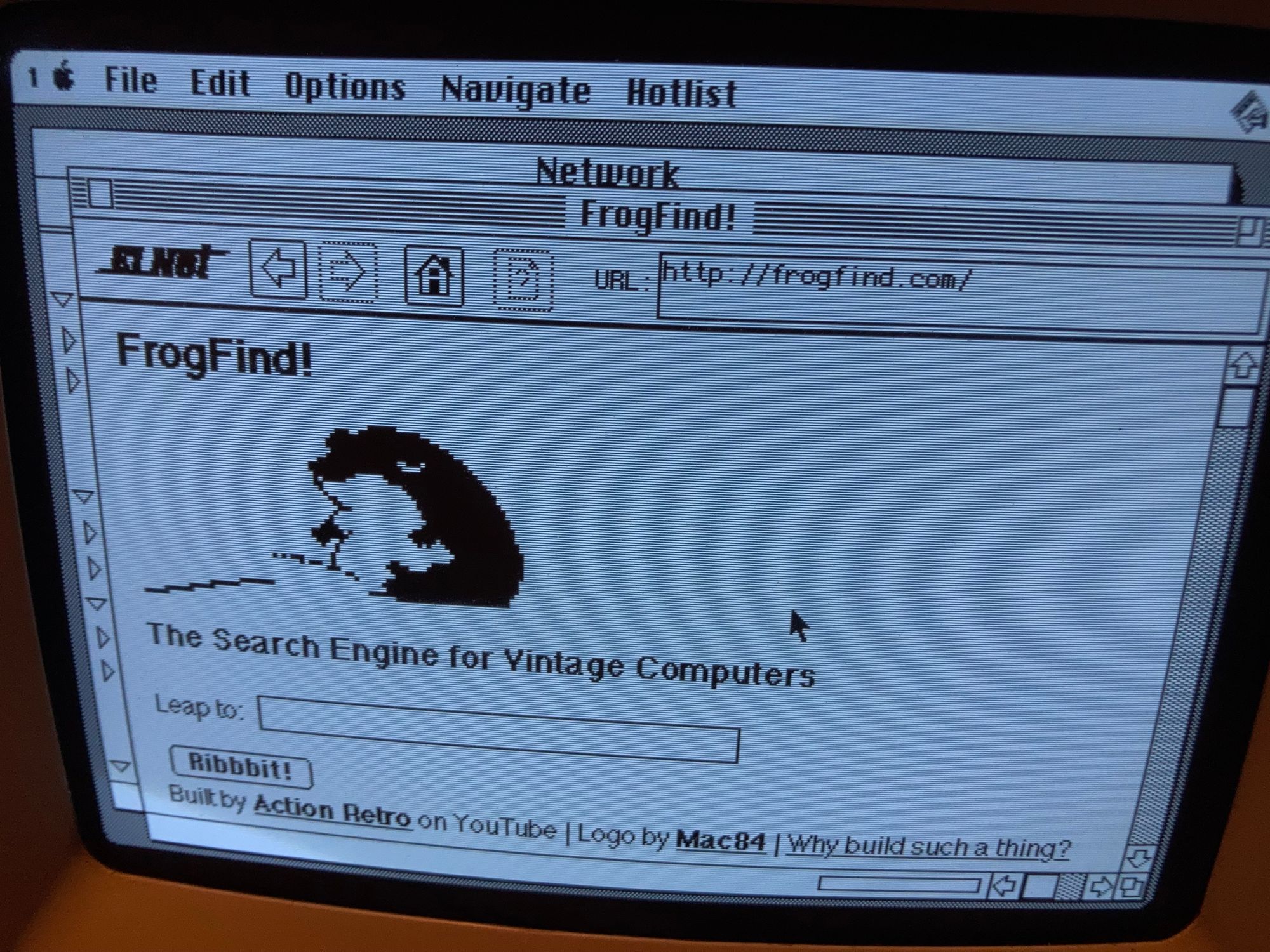 Macintosh SE surfing modern web.