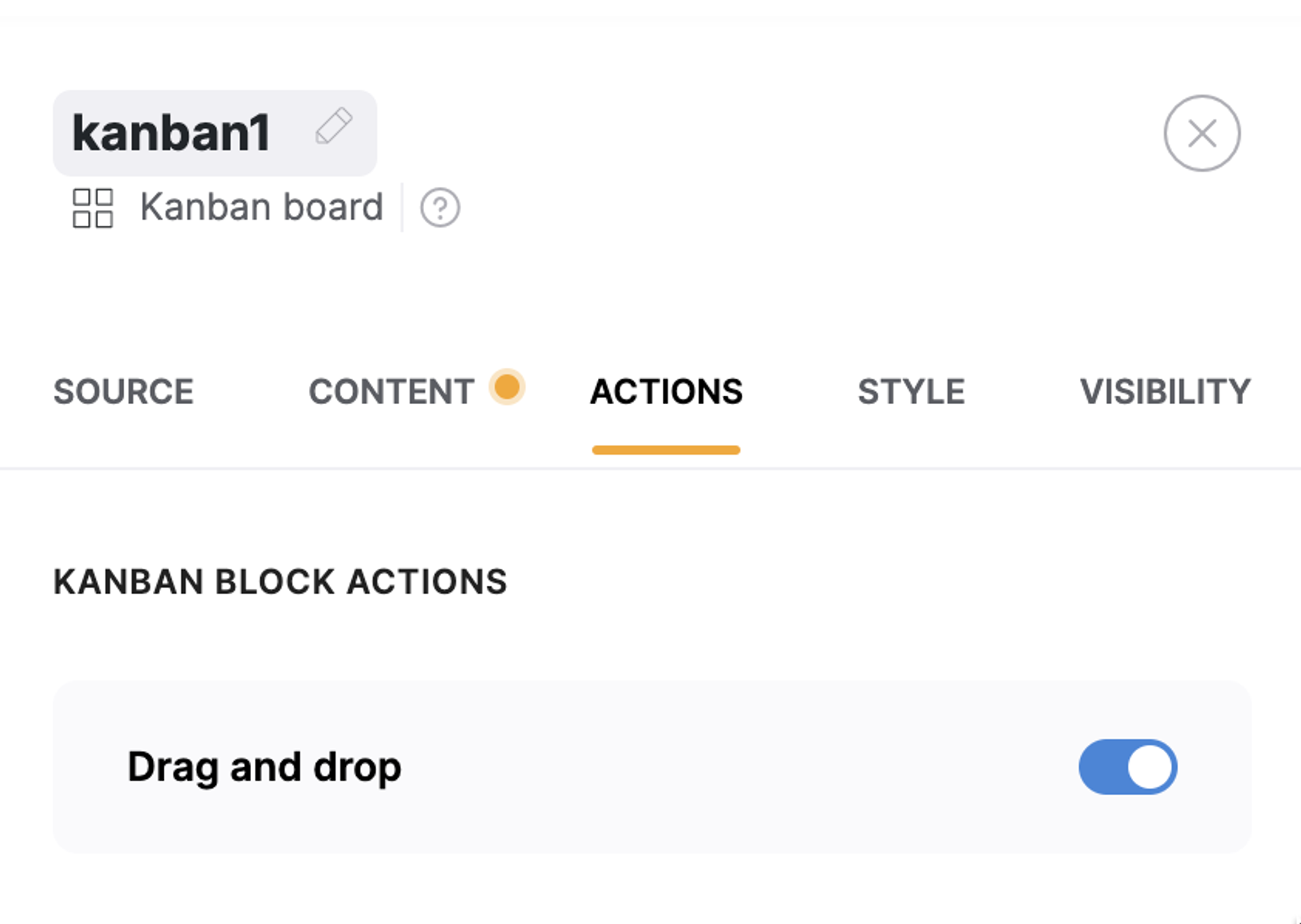 Drag and drop toggle on Kanban block