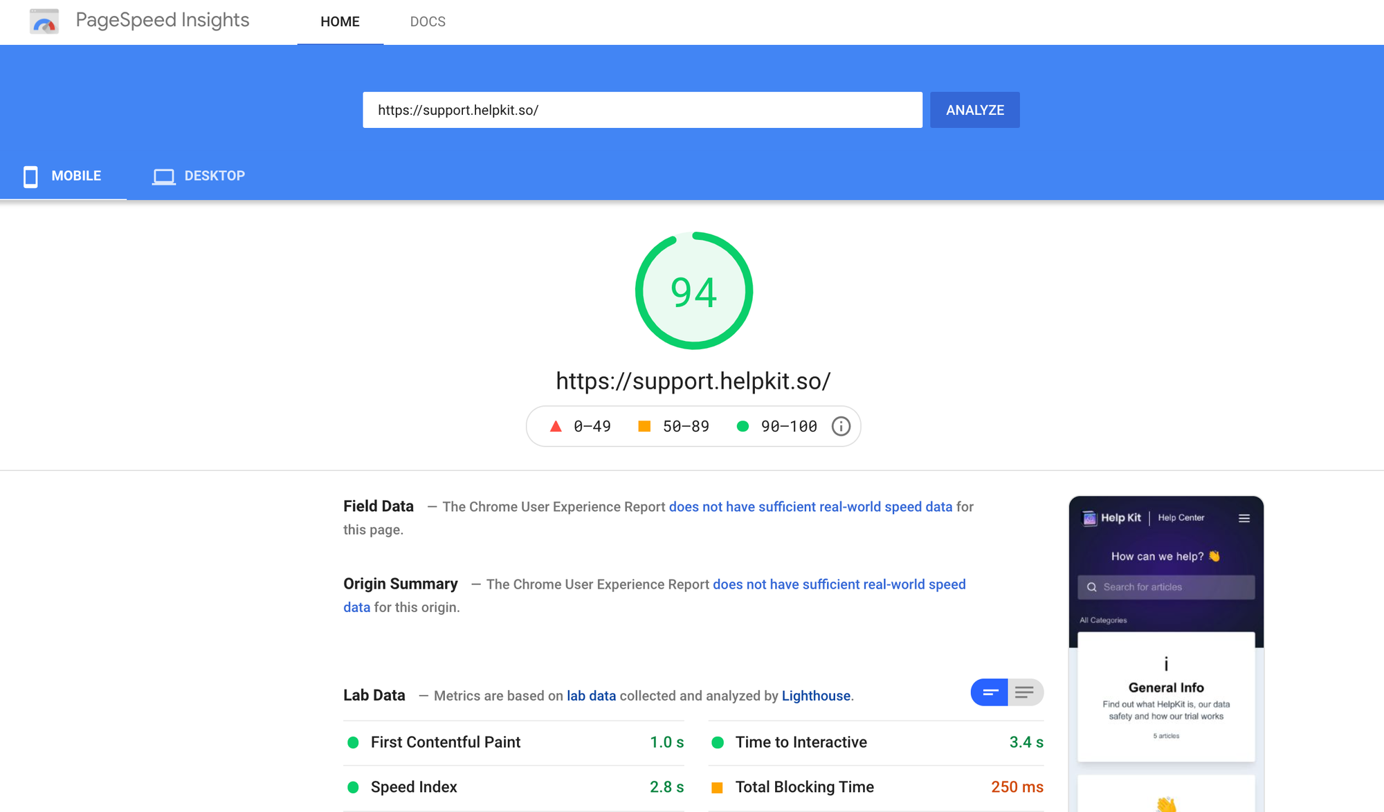 Google PageSpeed Insights | Homepage | Mobile