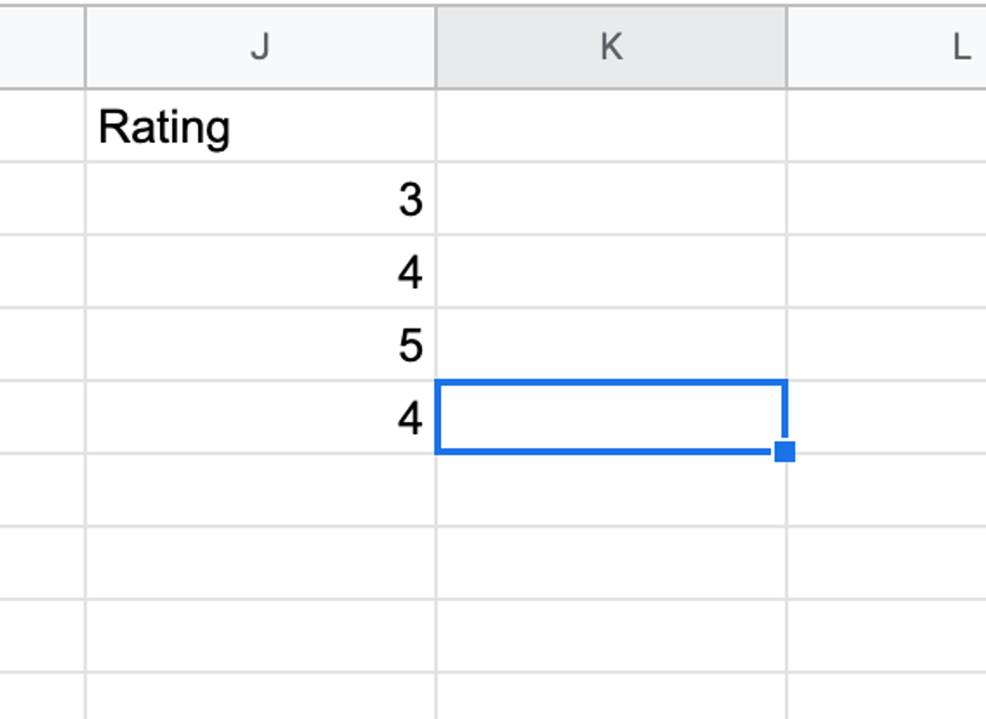 Rating column in Google Sheets