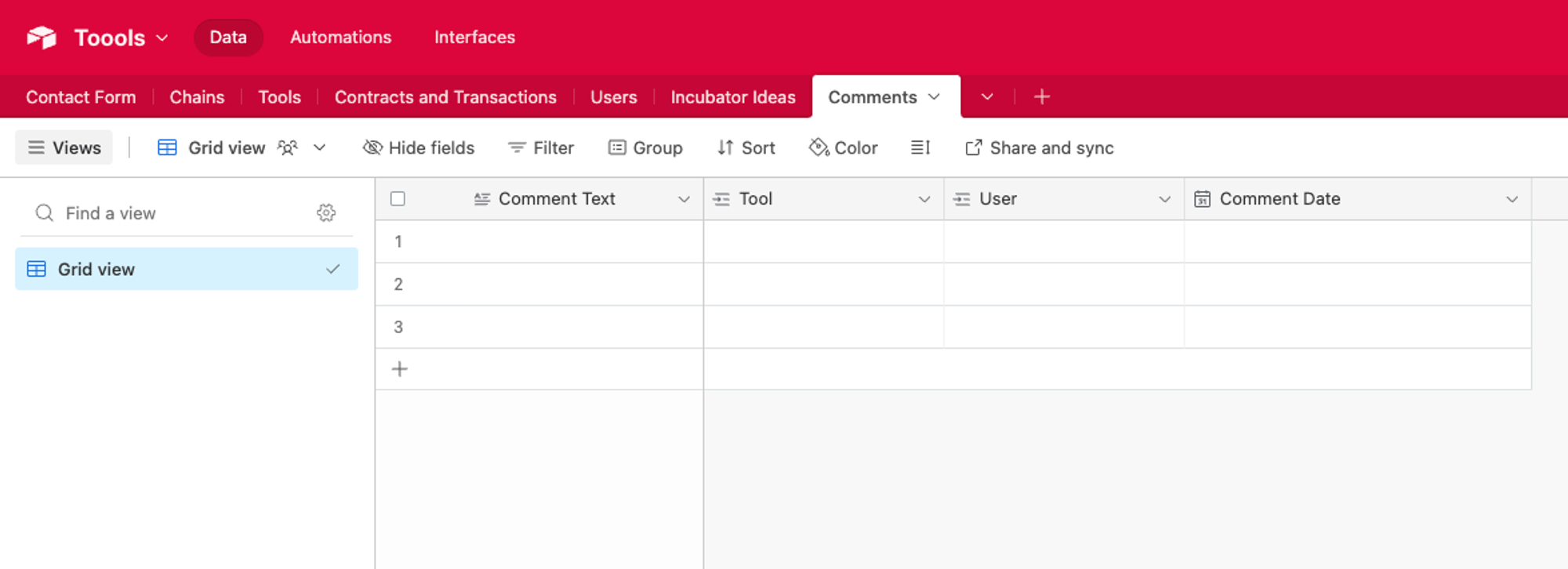 Example Airtable base for storing Comments