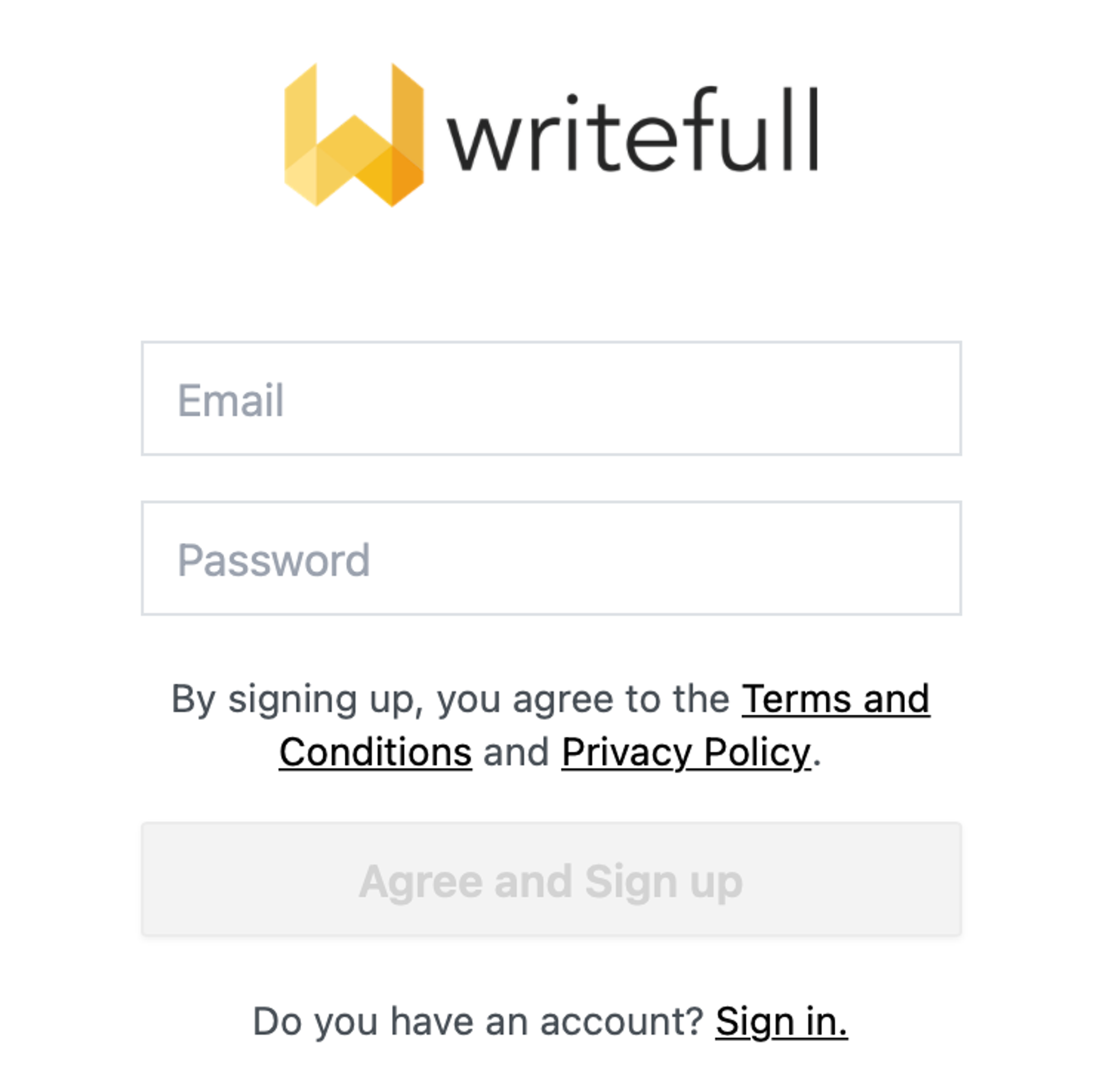 Writefull sign-up page