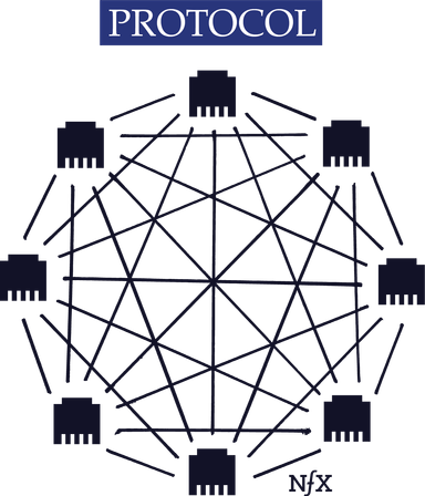 プロトコルネットワークは、通信規格や計算規格を中心に構成されており、ノード（ビットコインマイナーやビットコインウォレットなど）間のリンクの基盤となっています。