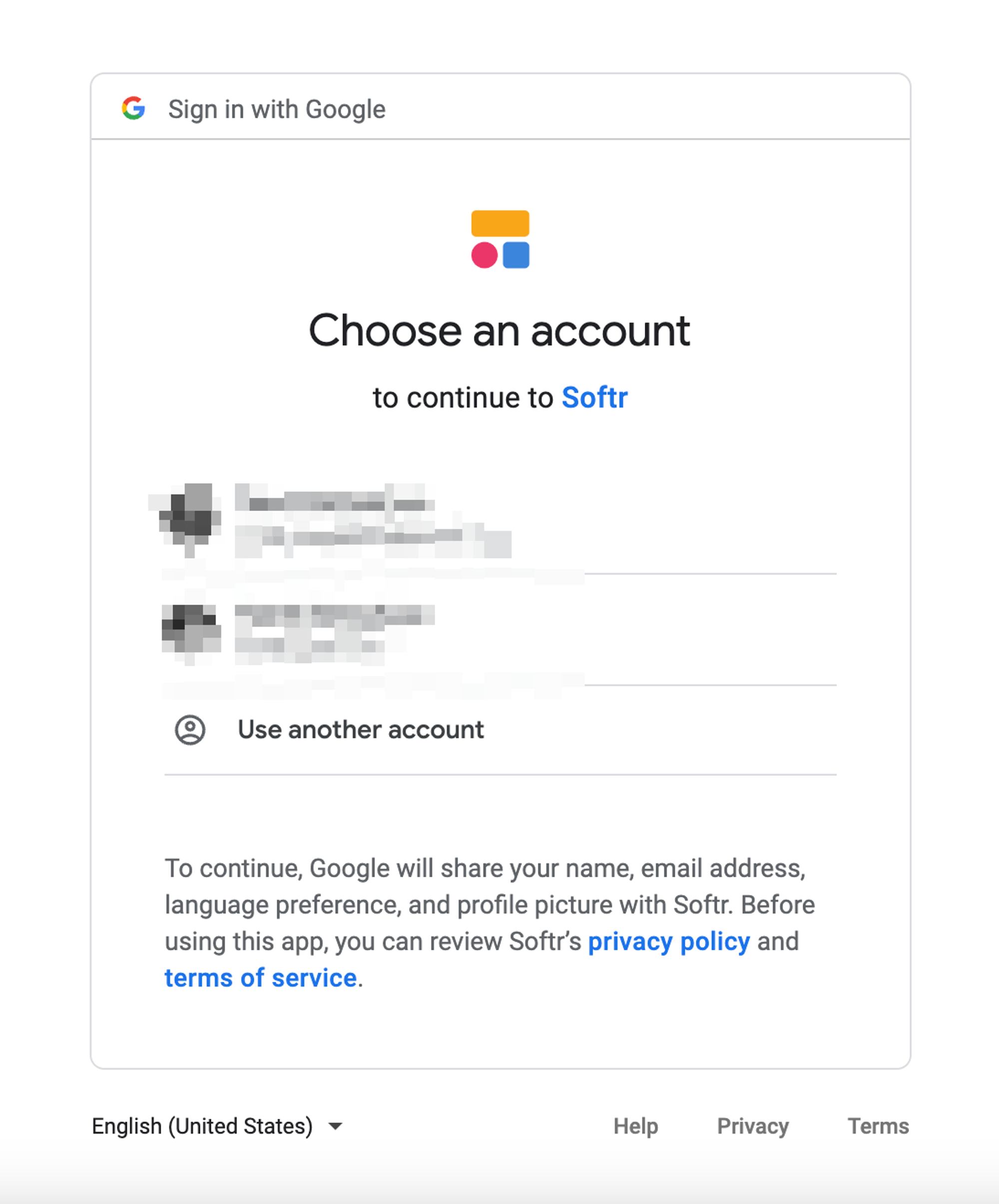 Selecting a Google account