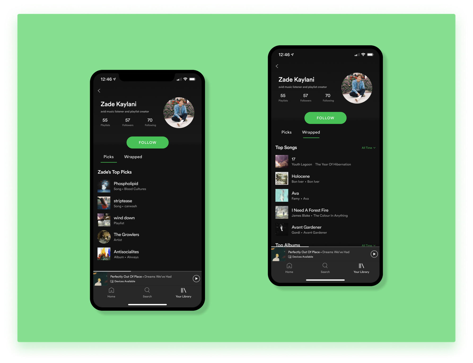Spotify user profile page redesign.