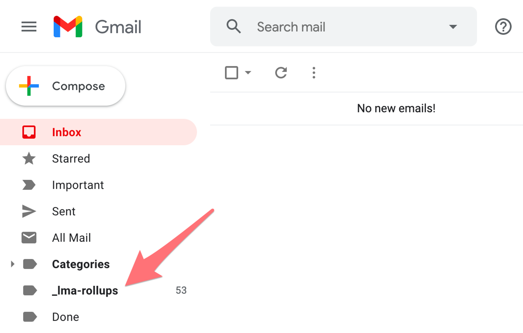 Where to find your Rollups folder in Gmail.