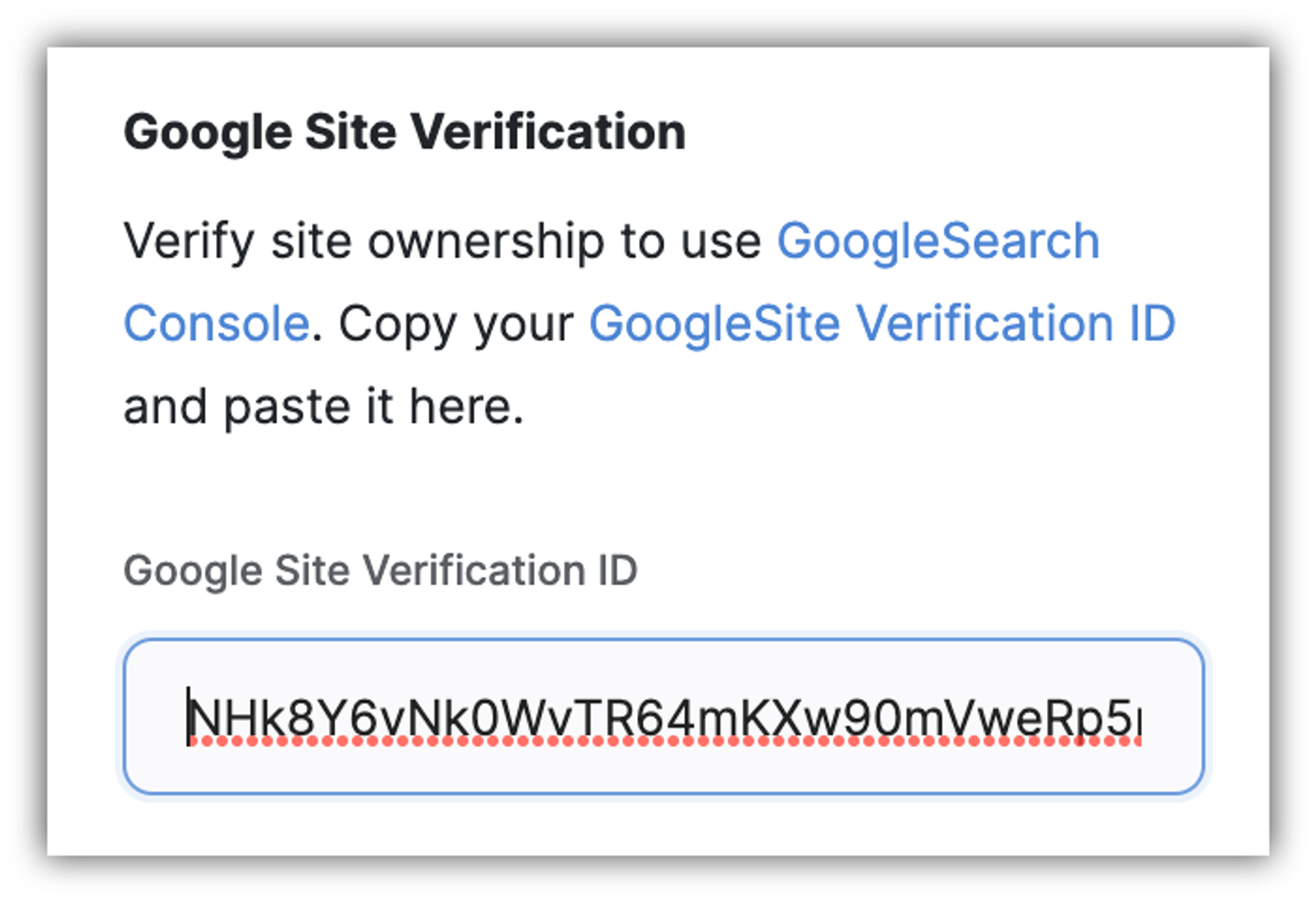 Pasting the verification ID