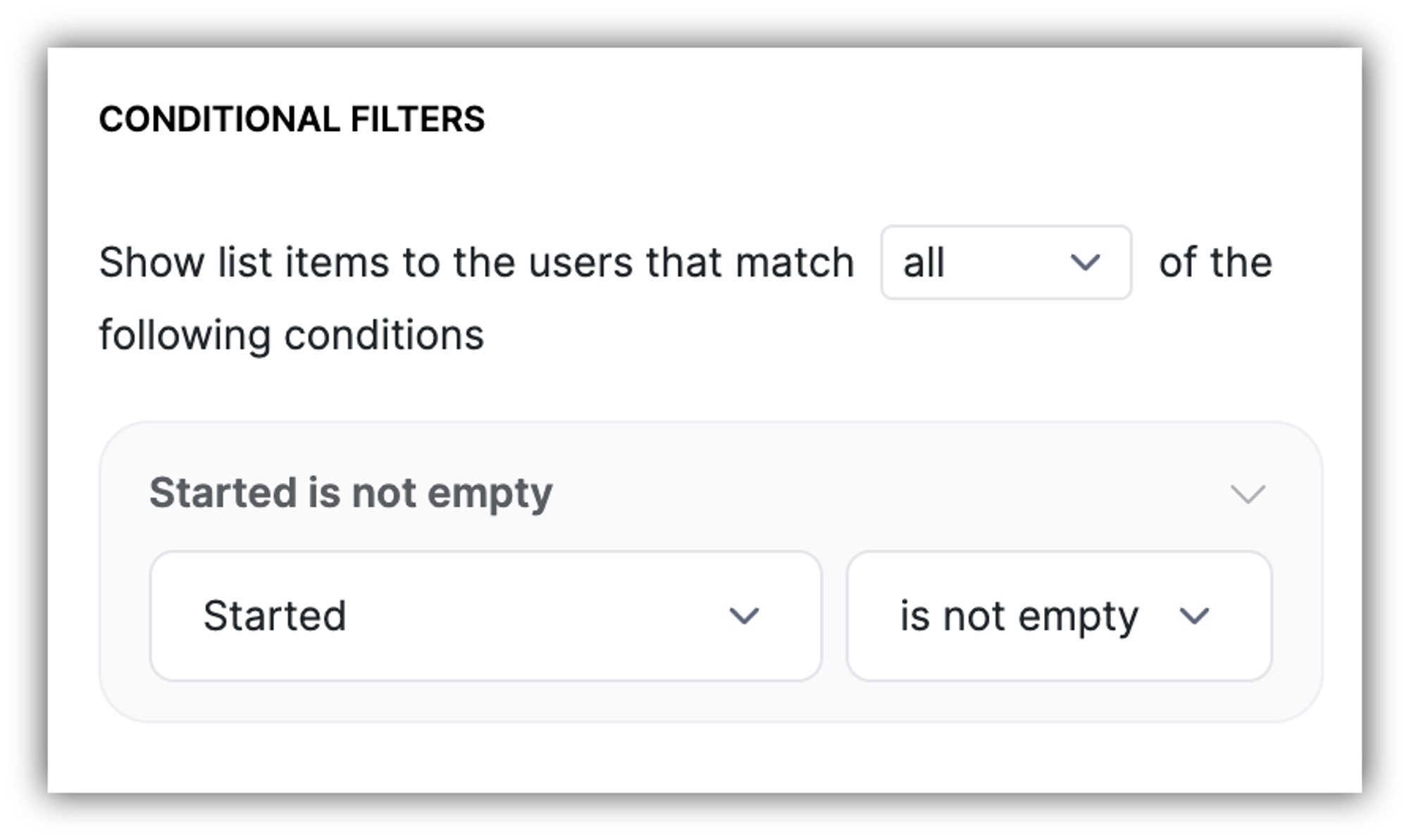 "is not empty" condition for showing checked items