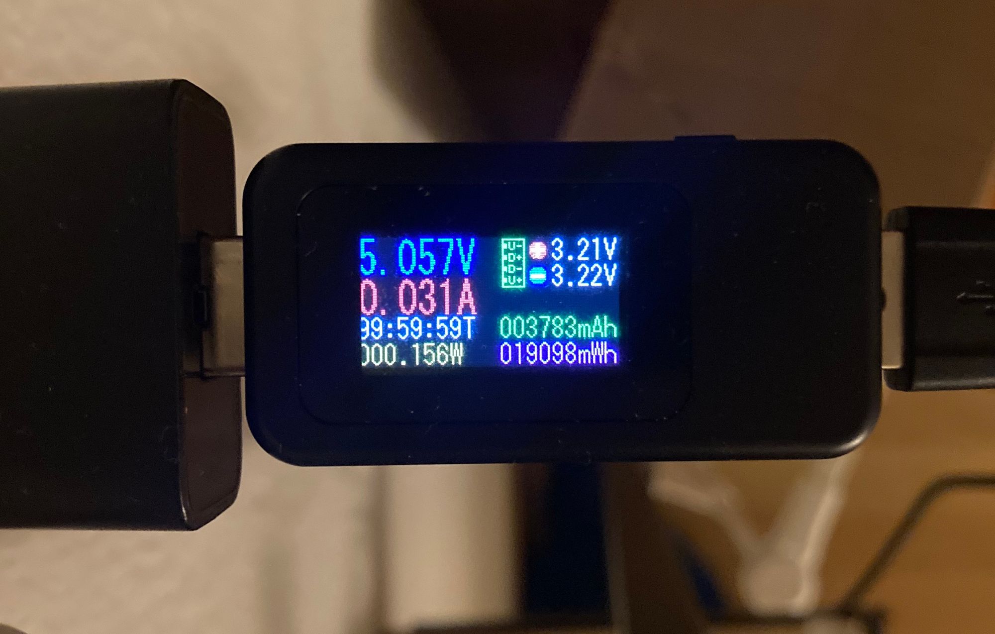 0.15W used during idle as measured on the USB power supply.