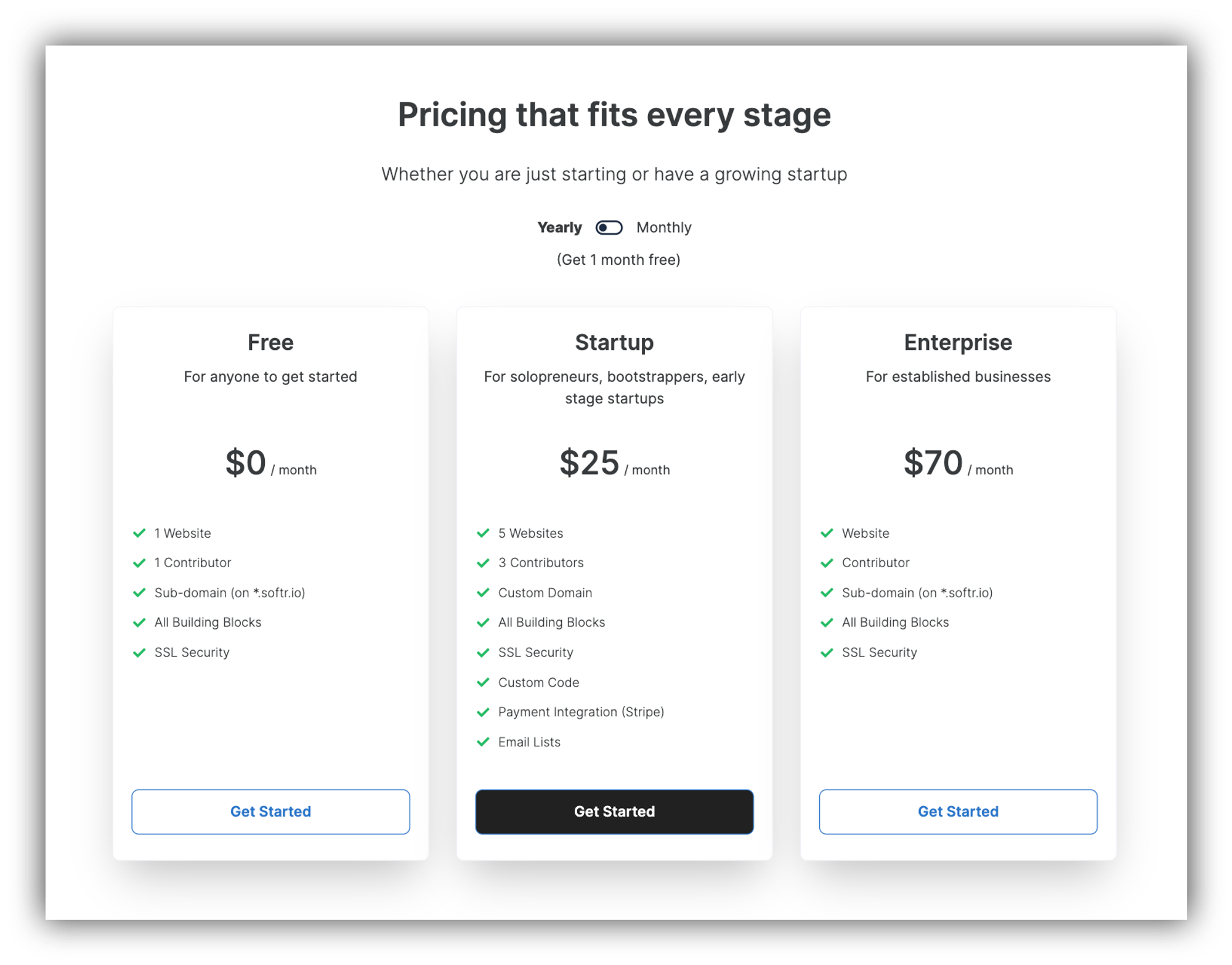 Pricing in card view with details