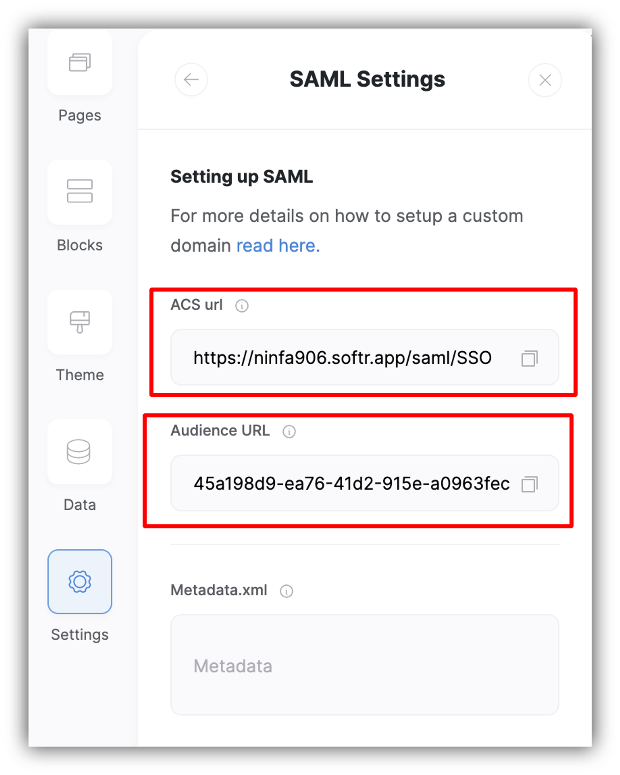 SAML Settings in your Softr app
