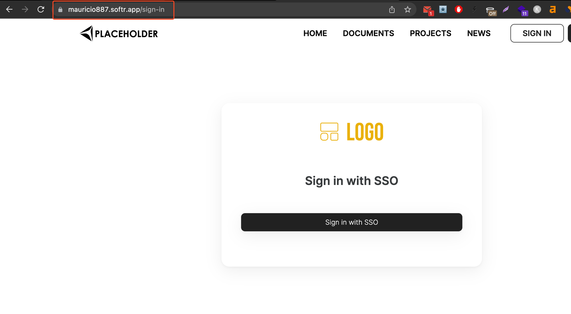 Softr application page with an SSO sign-in block