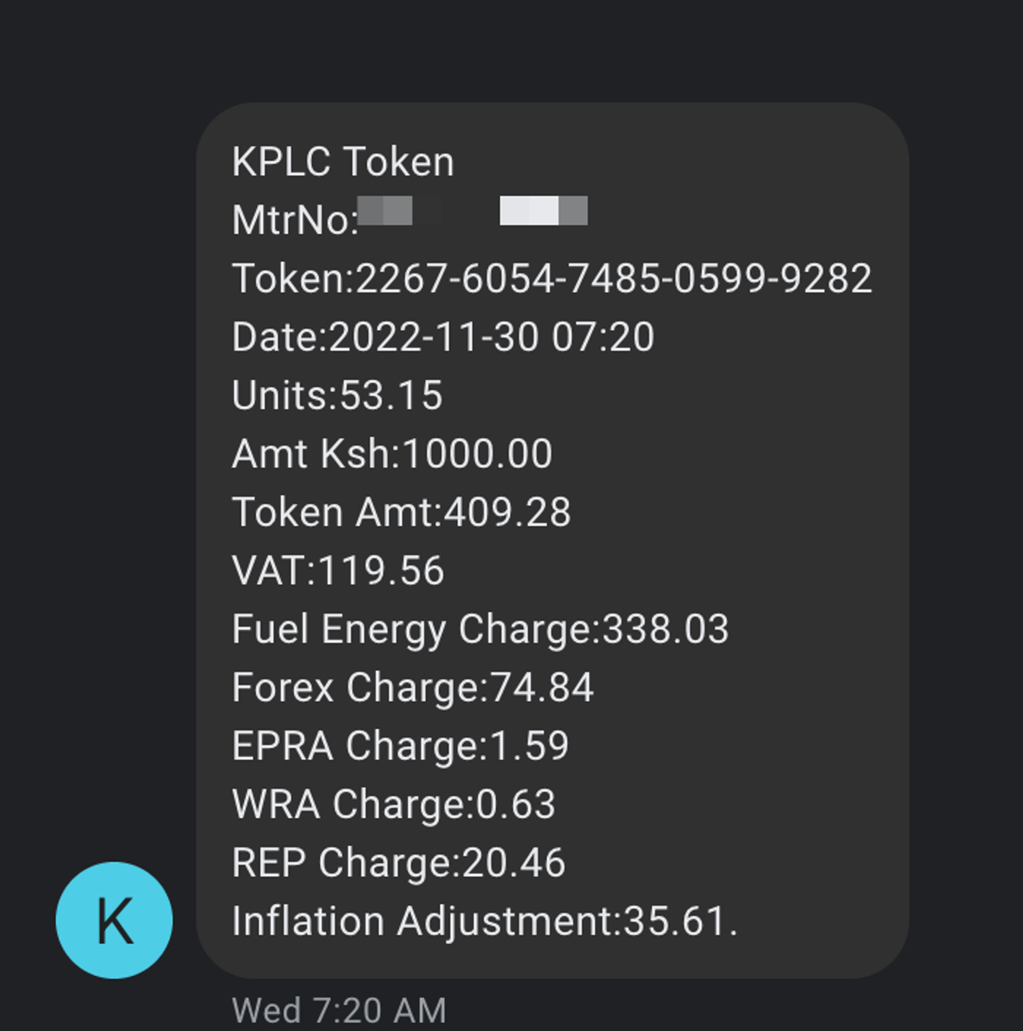 Kenya Power Prepaid Message