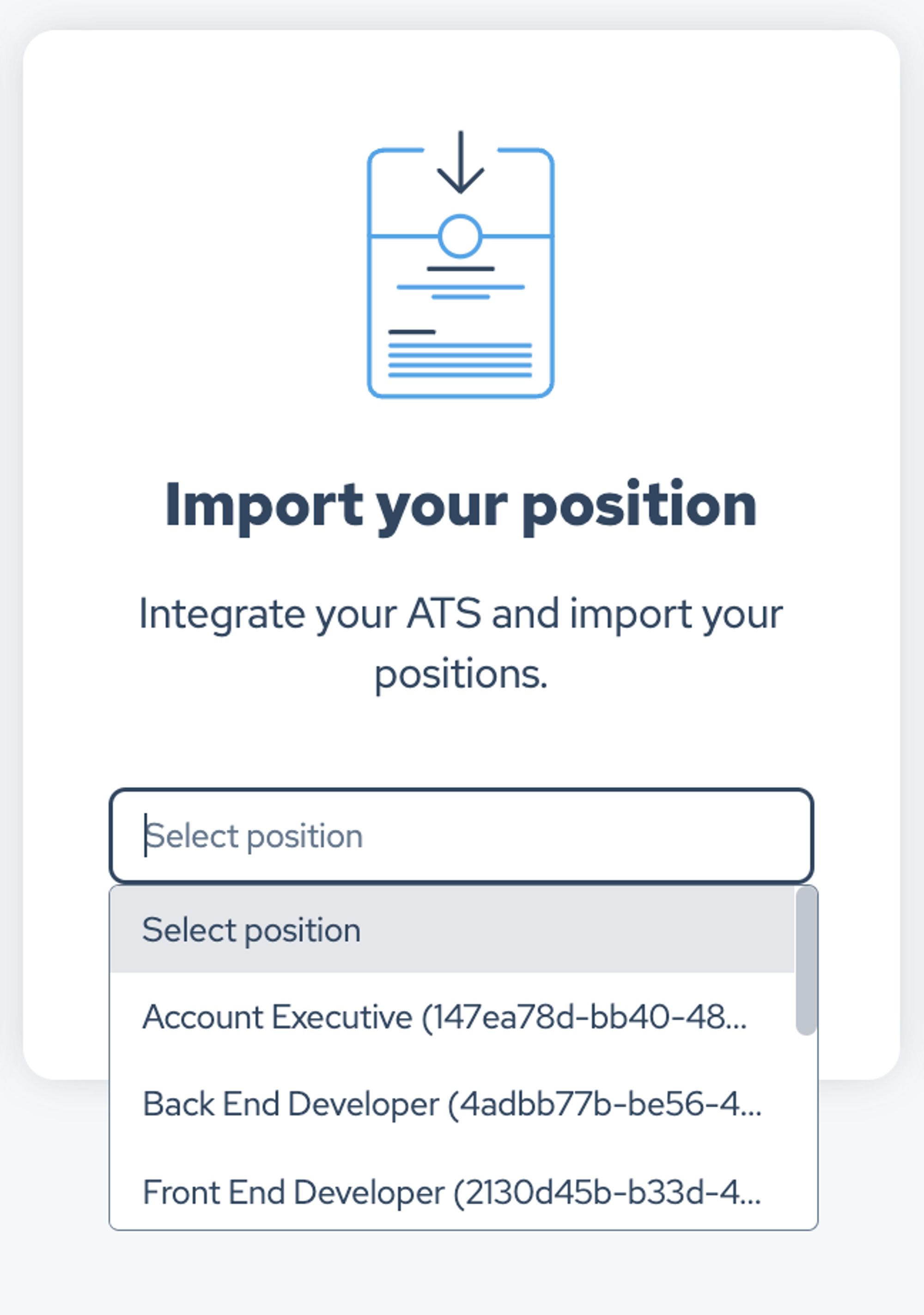 Lever import your position modal showing dropdown menu to select position