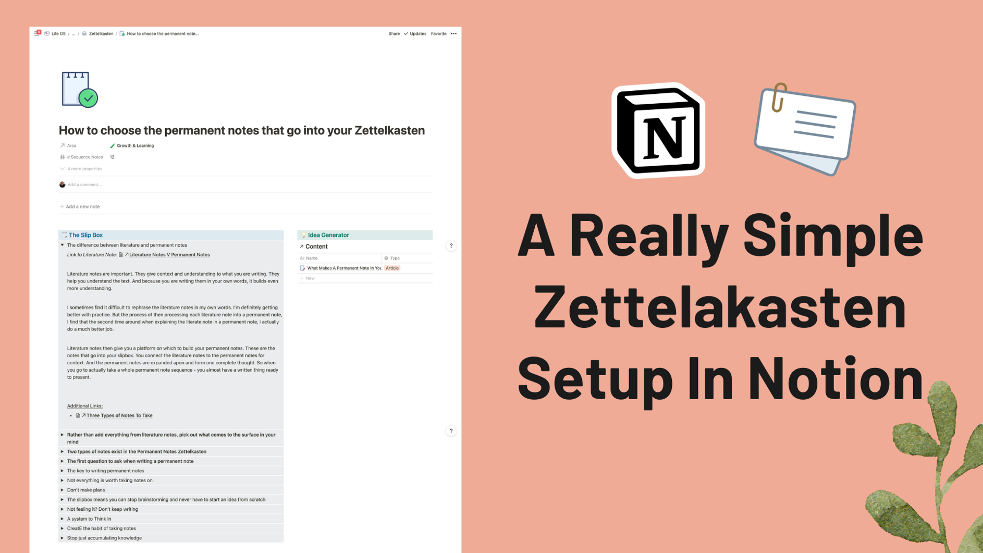 A Really Simple Notion Zettelkasten Setup To Generate New Content Ideas Easily.