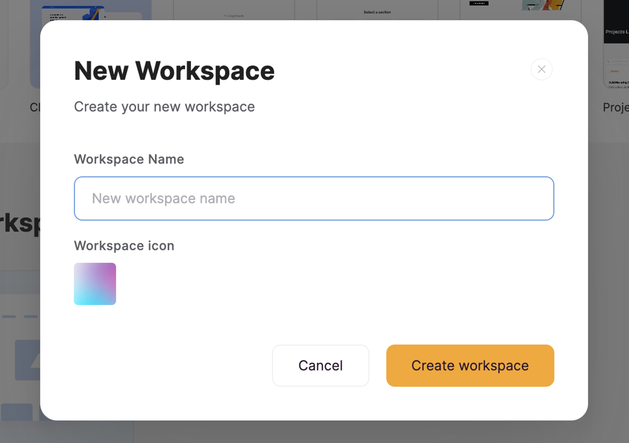 Workspace name and icon