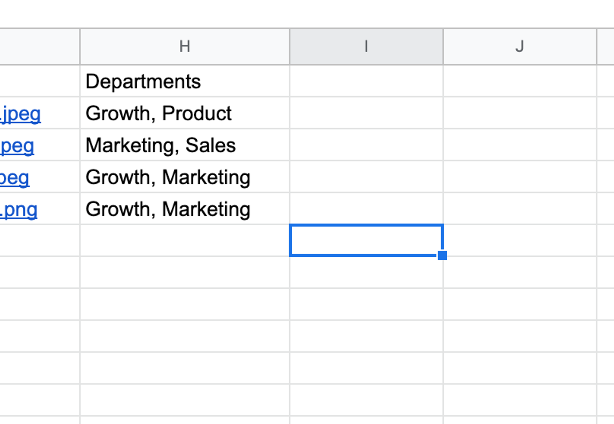 “Departments” column in Google Sheets