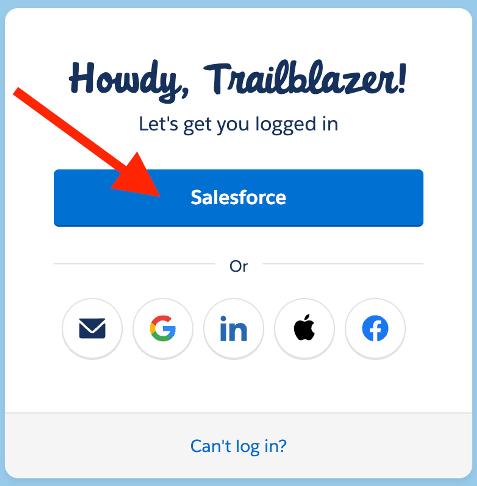 Choose the “Salesforce” login button
