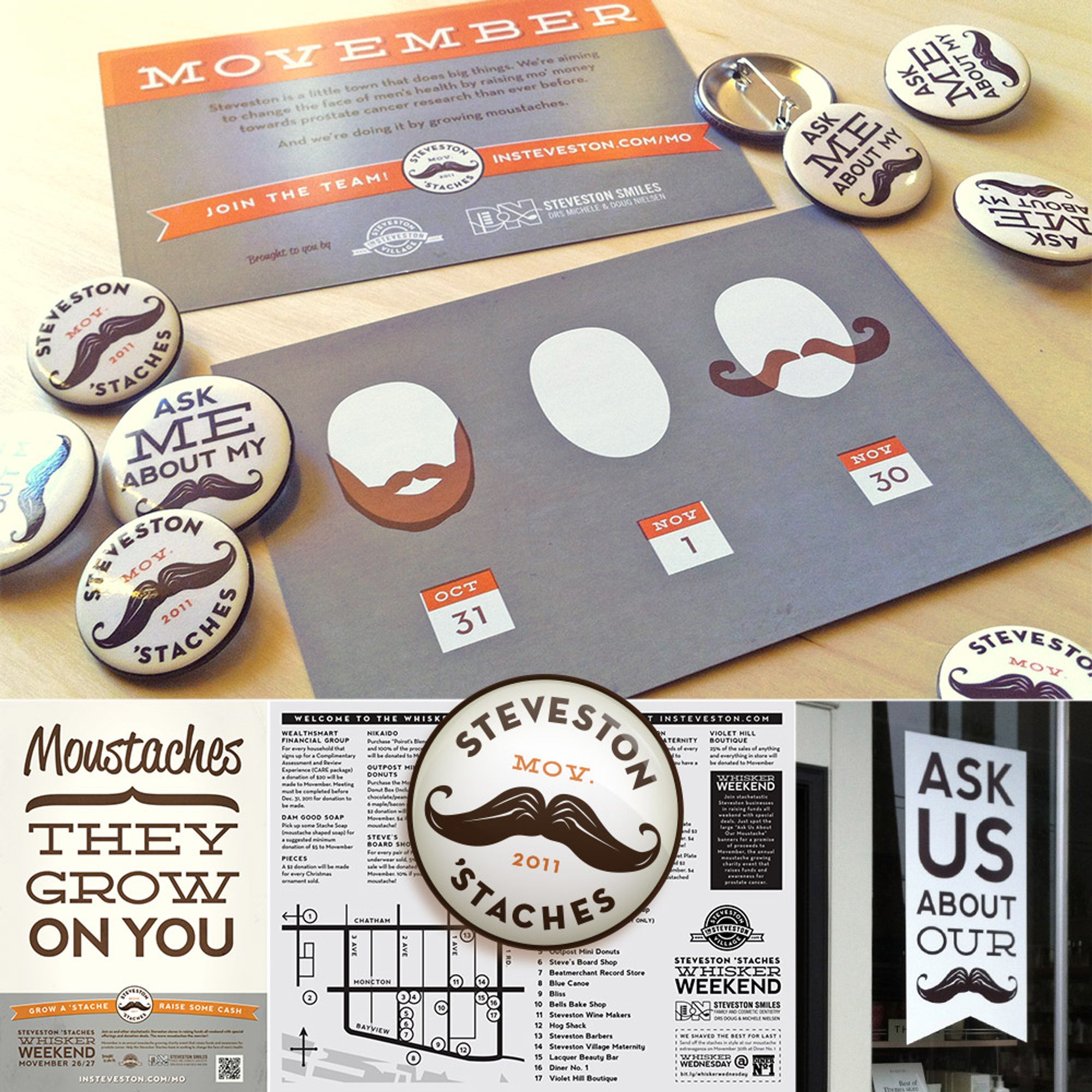 Marketing materials from our Steveston ‘Staches Whisker Weekend fundraiser for Movember