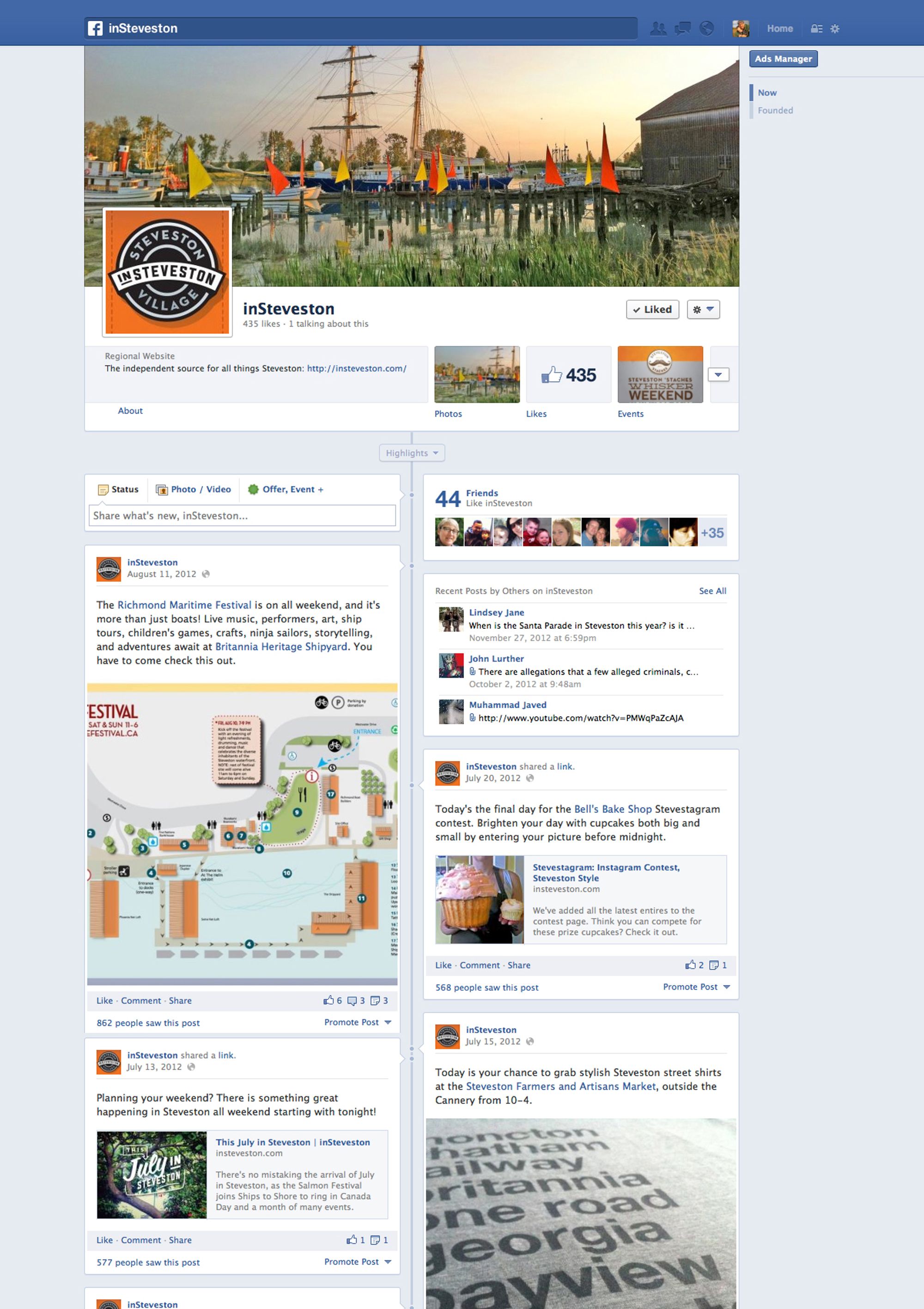 Screenshot of the Facebook page circa 2012