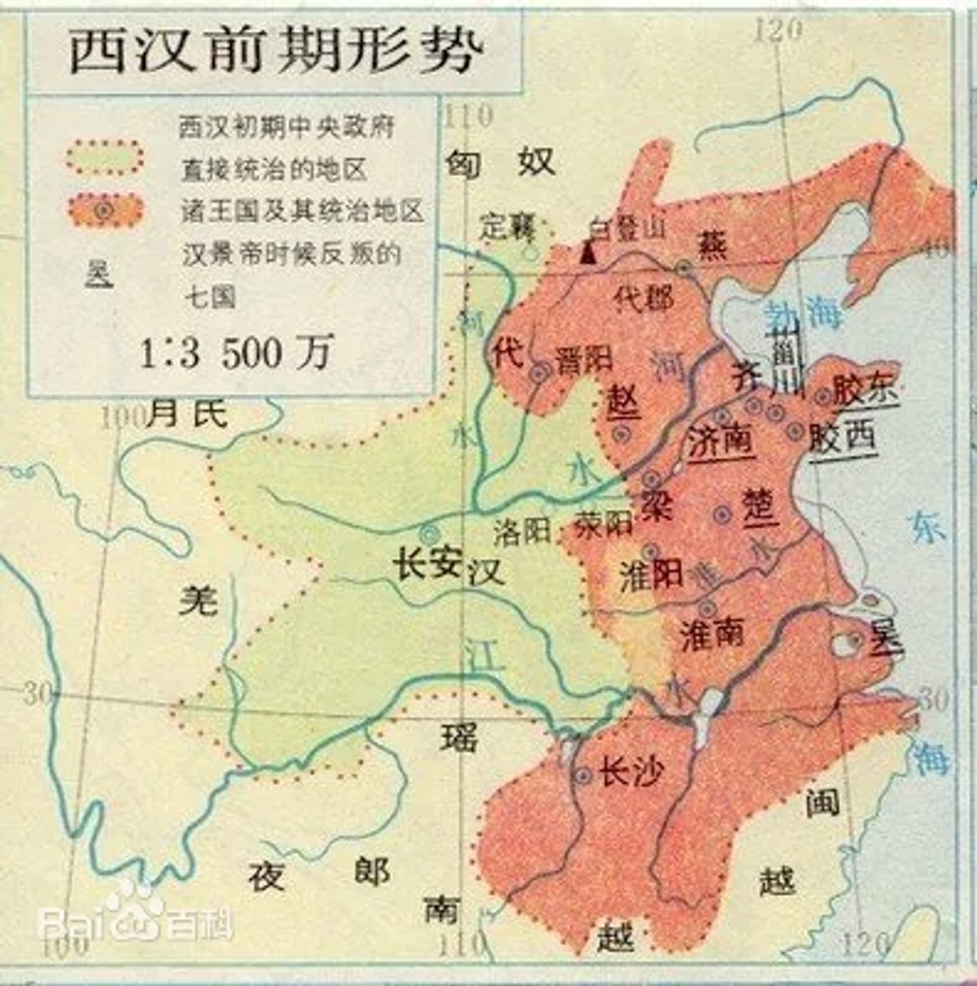 秦末到西汉前期的广西的部分，图中左下方