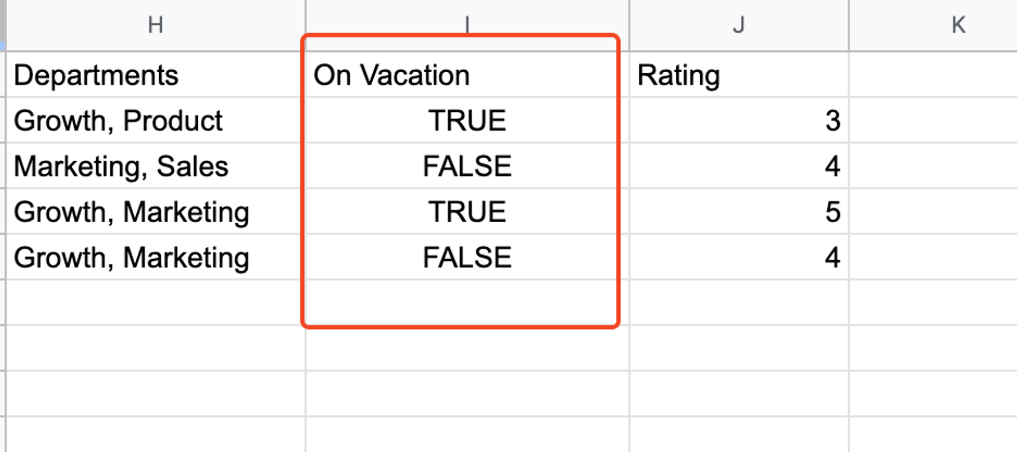 “On Vacation” column in Google Sheets