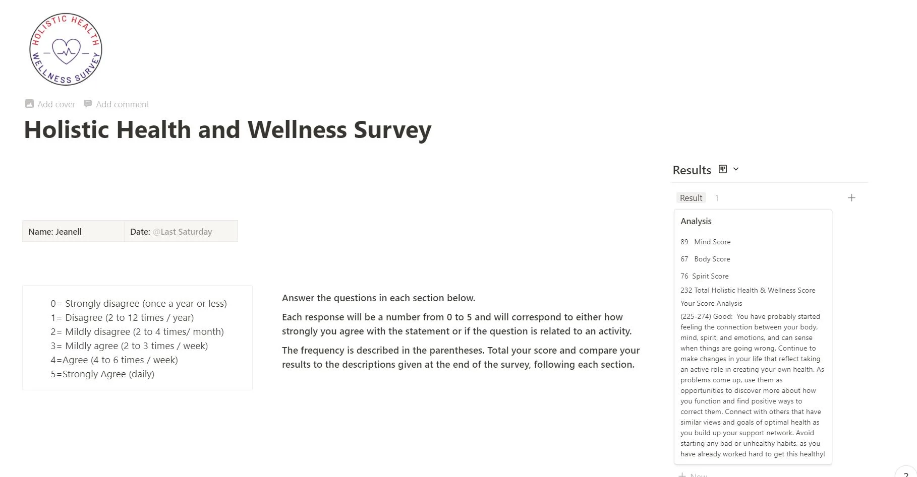 Heath and Wellness Survey