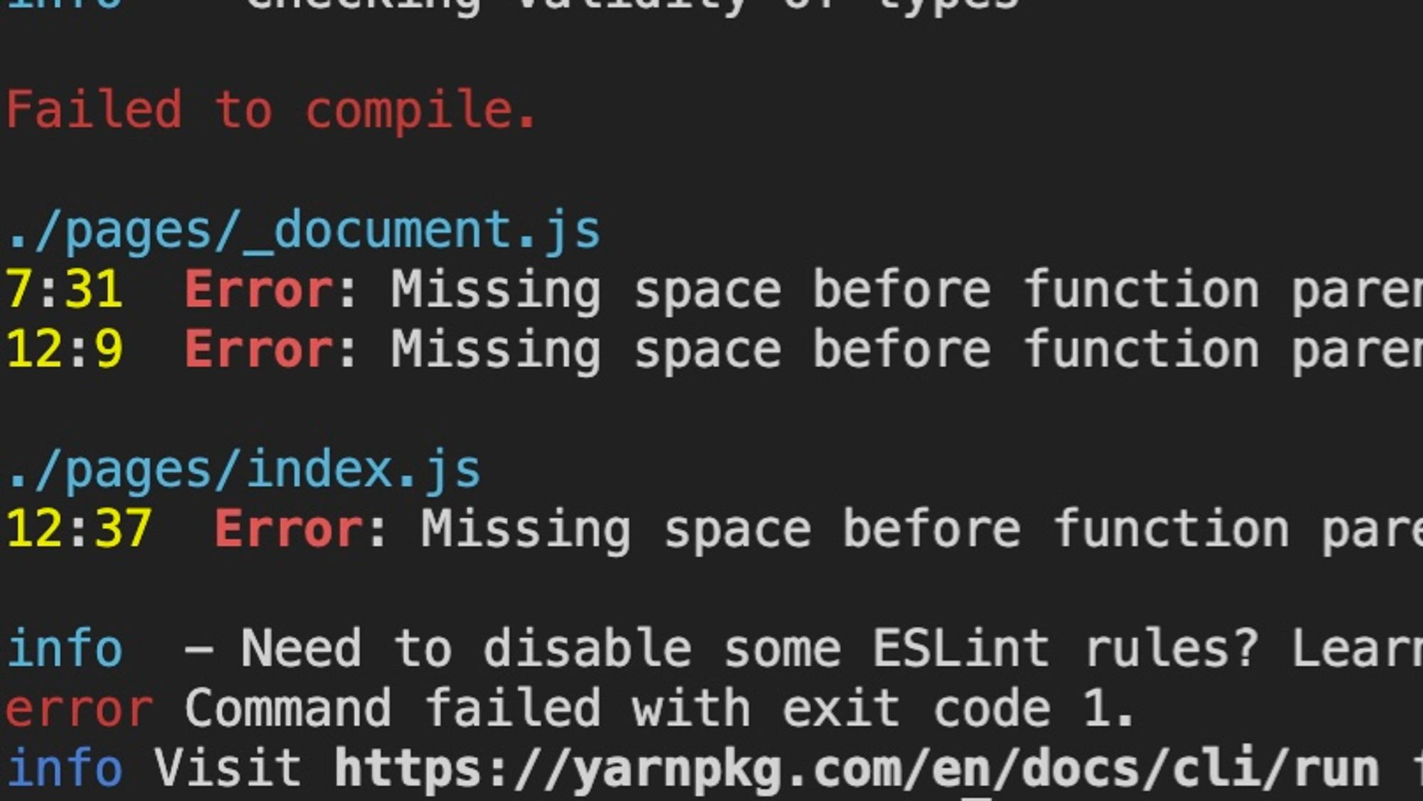 Next.js Eslint 報錯: Missing space before function parentheses in VS Code