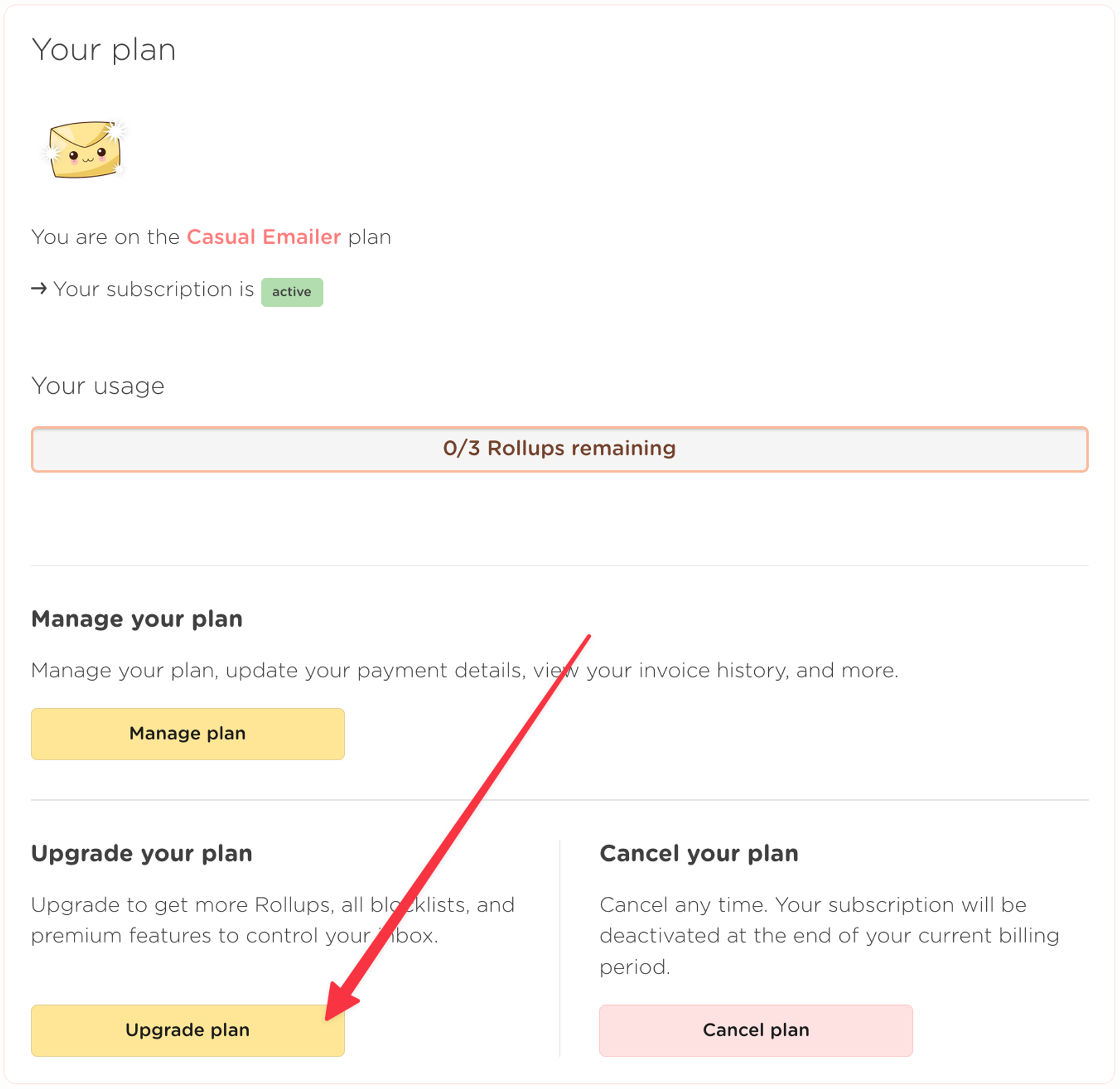 Upgrade your plan from the billing page