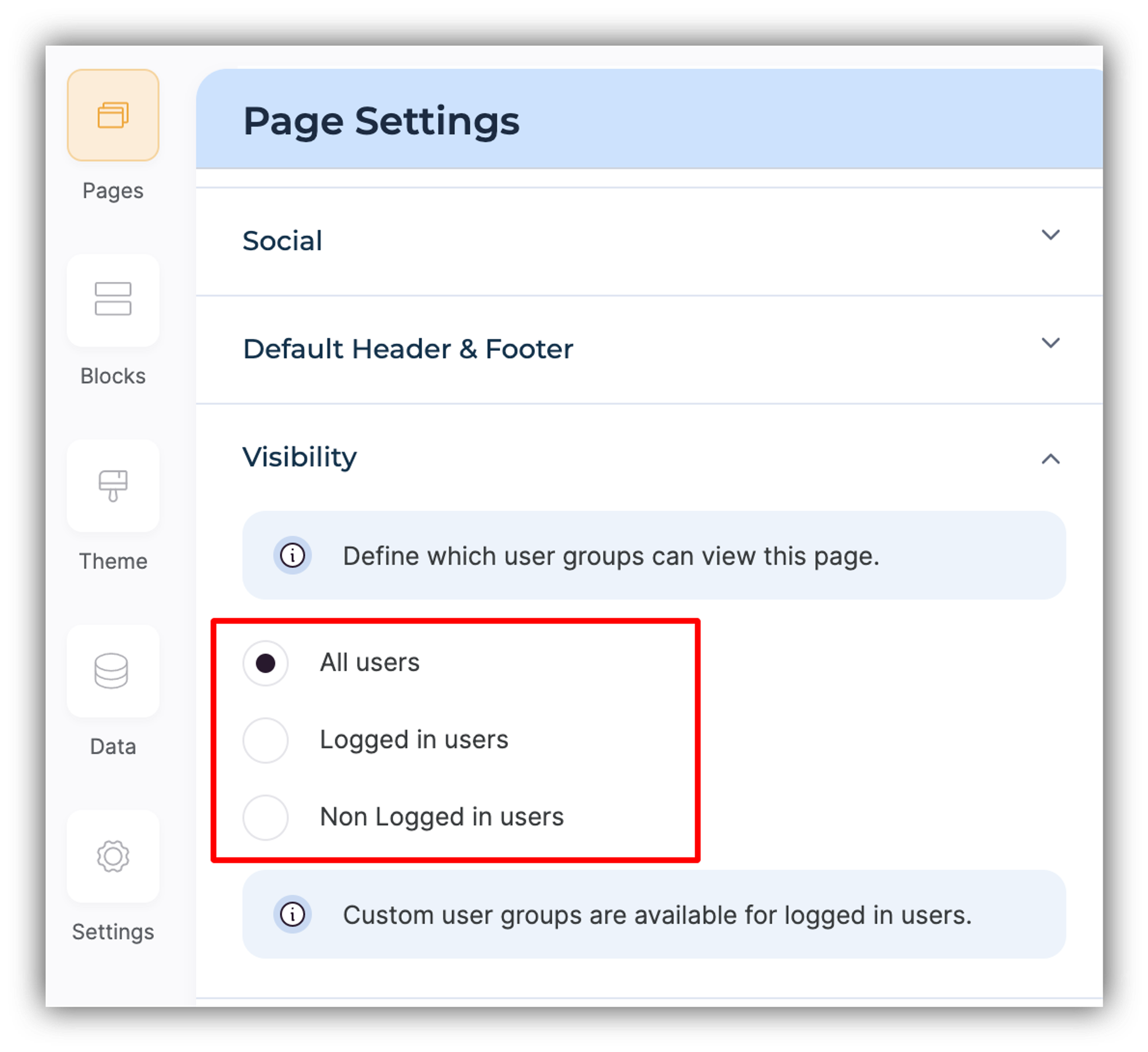 Page visibility options