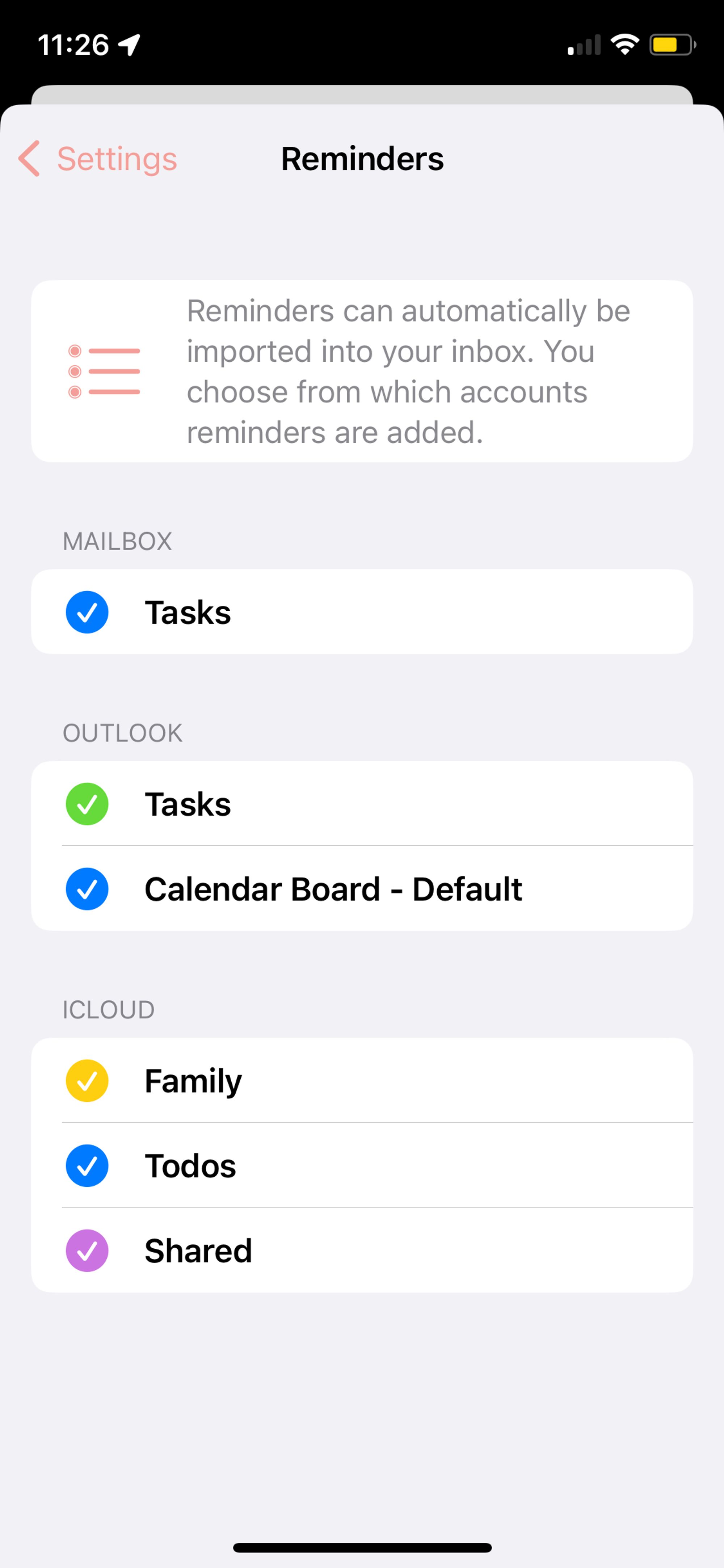 Select all reminder lists, which you would like to import.