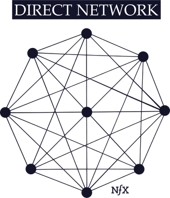 デジタルネットワークの各ノードは、上の図で表されるように、他のすべてのノードに接続されています。直接的なネットワークにノードが追加されるたびに、既存のすべてのノードに新しい接続が追加されるため、新しい接続の数（ネットワーク密度）はノード数（N2）の二乗に比例して増加します。ネットワークの価値はその密度に比例するので、ノードを追加するごとに幾何学的な割合でネットワークの価値が増加します。