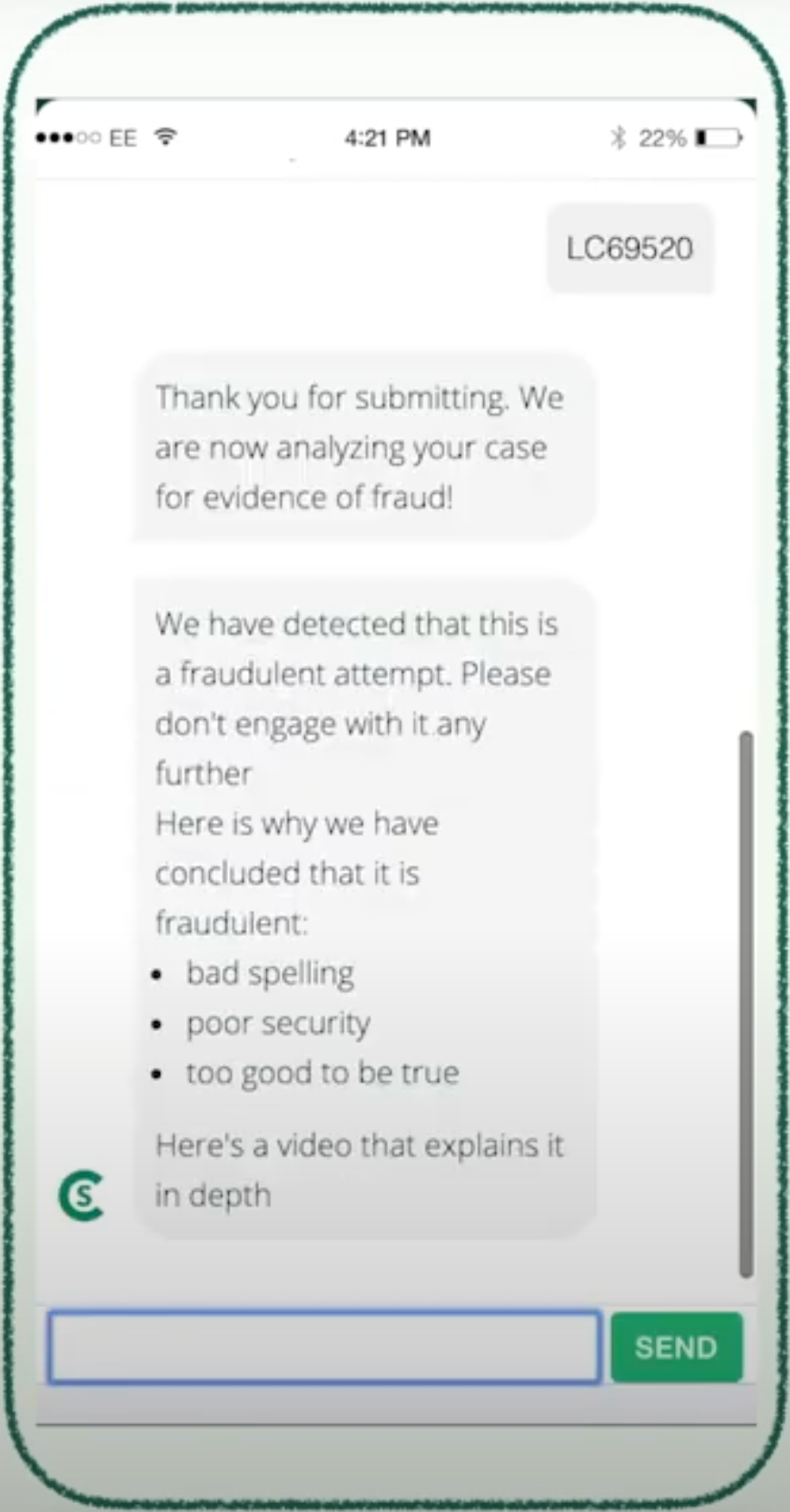 Analysed message seen on Lloyds' app