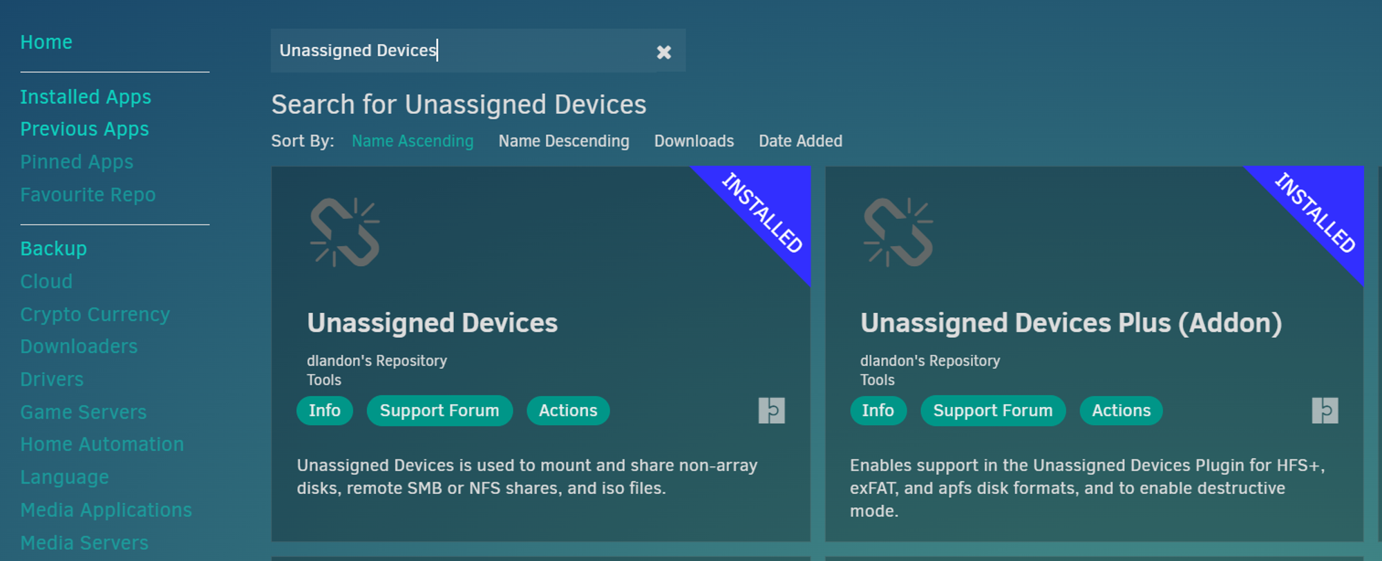 先安装 Unassigned Devices 插件之后再安装 Unassigned Devices Plus (Addon)。