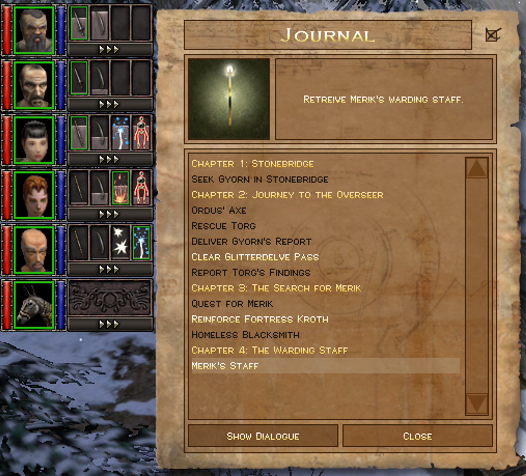Perhaps one of the weakest elements in the game, the quest journal doesn't really give you much guidance.  It does let you re-listen to the dialog from when the quest was assigned, but I did not see any quest direction indicators or often even "go north" hints in the dialog and I just had to wonder and hope that the game was linear enough that I wasn't going the wrong way for hours.  Also, it allows you to walk right past the goals of your quests, requiring you to circle back.  The only advantage you have is that enemies don't respawn and the world state never resets, so you know you are circling back because of all the dead bodies around and the already gathered treasures from chests, etc.  