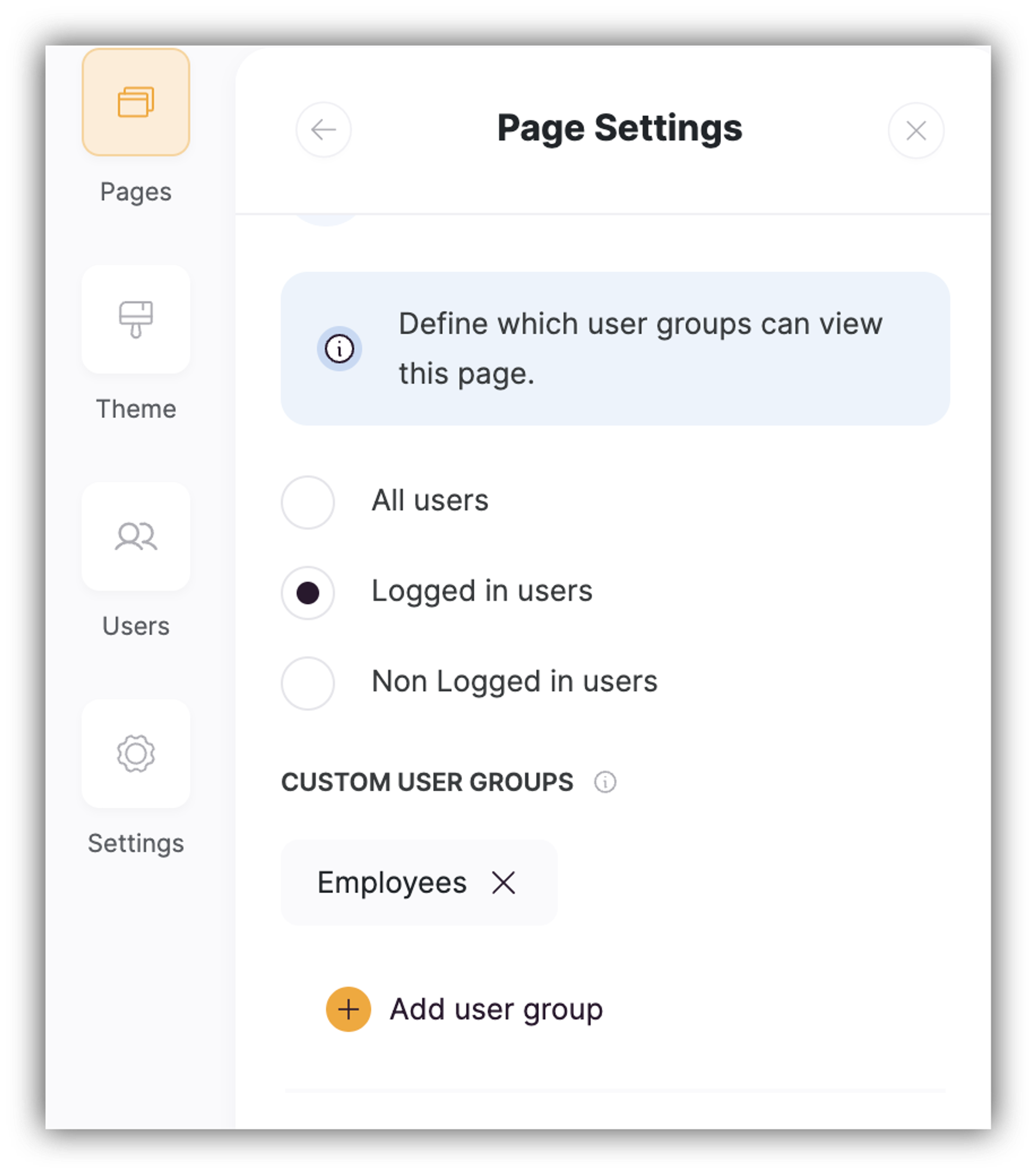 Adding a user group to a page