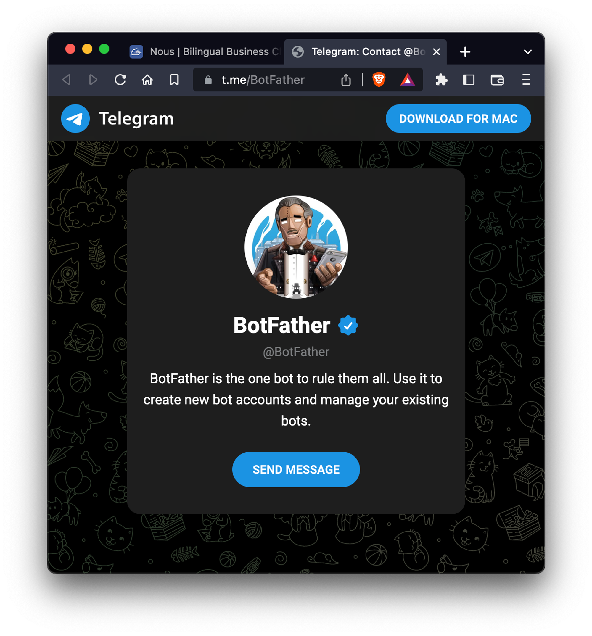Screenshot: Telegram BotFather app (@BotFather)