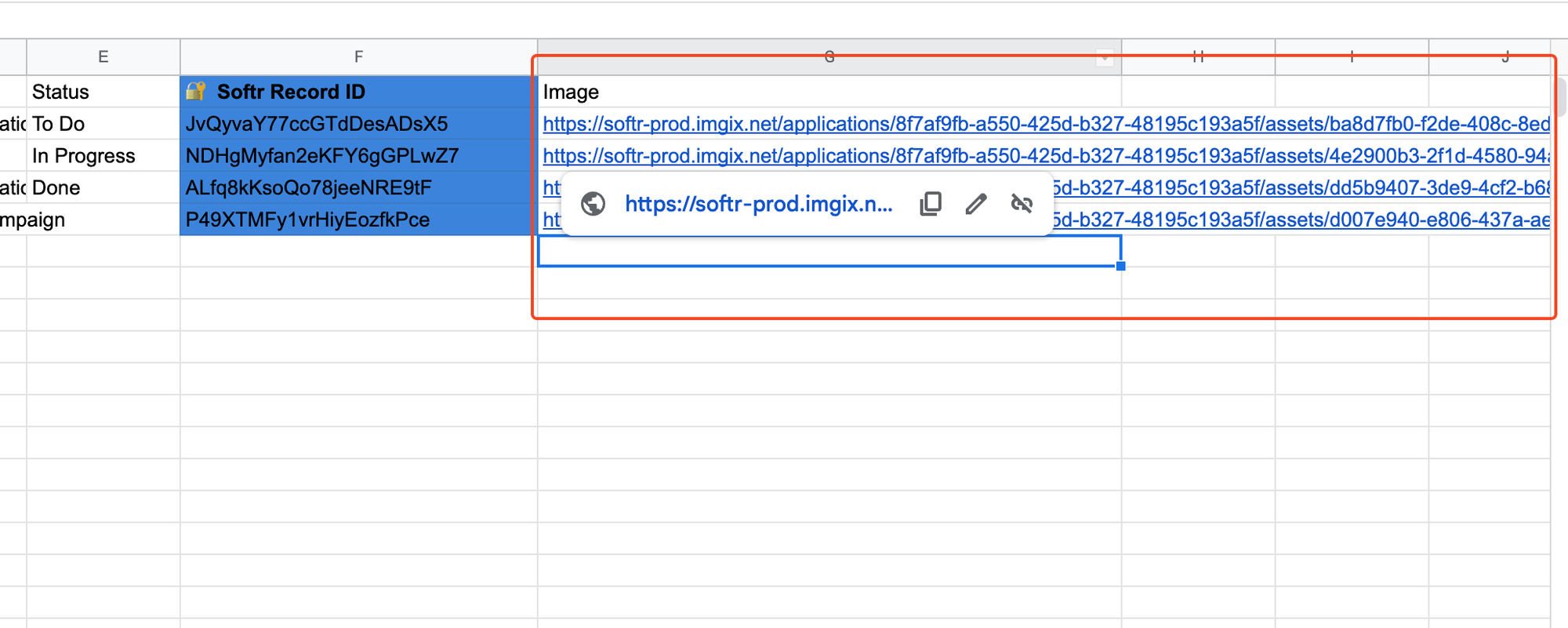 The Image field on Google Sheets